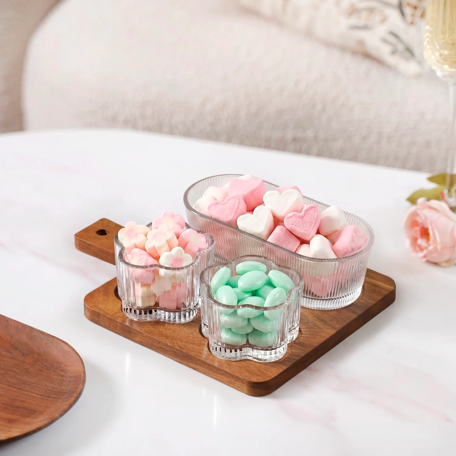Petalia Glass And Wood Serving Platter Set Of 4 - Image 2