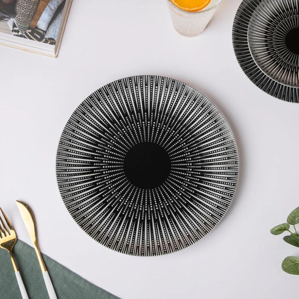 Philocaly Linear Patterned Ceramic Dinner Plate Black 10 Inch - Image 4
