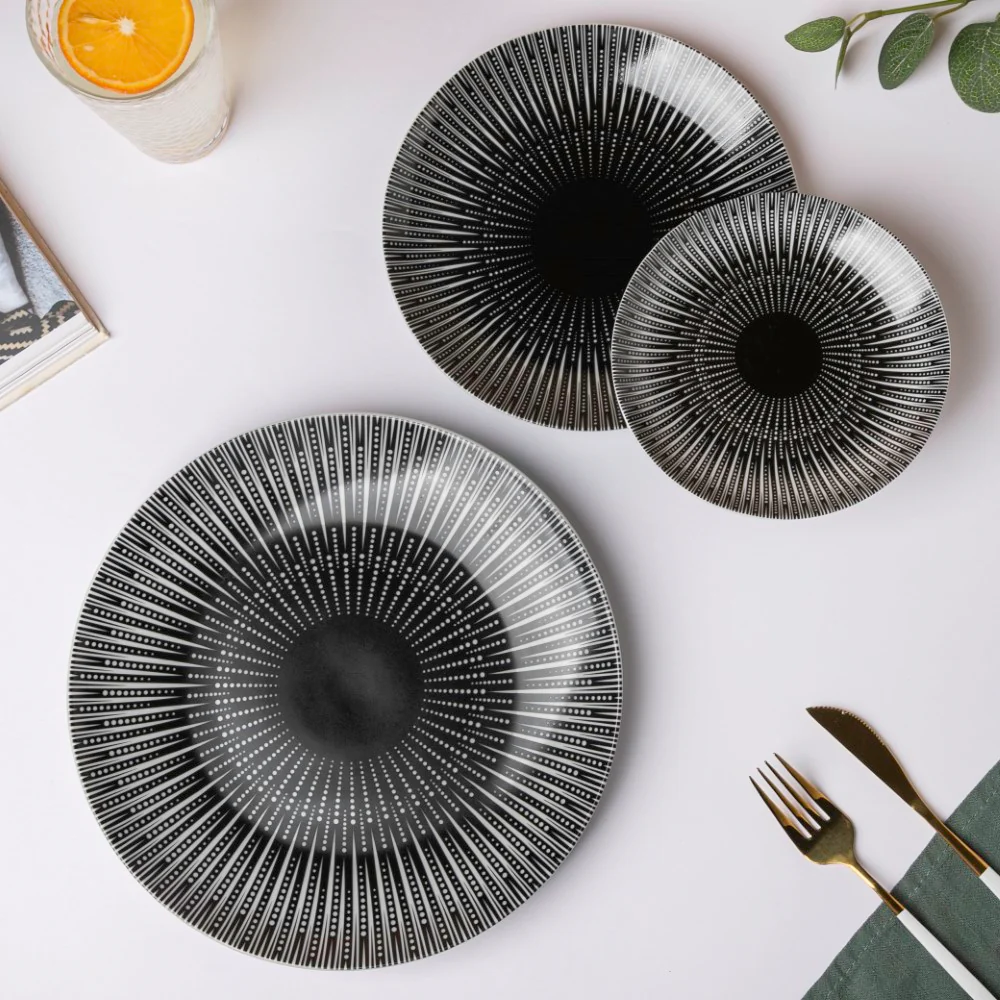 Philocaly Linear Patterned Ceramic Dinner Plate Black 10 Inch - Image 6