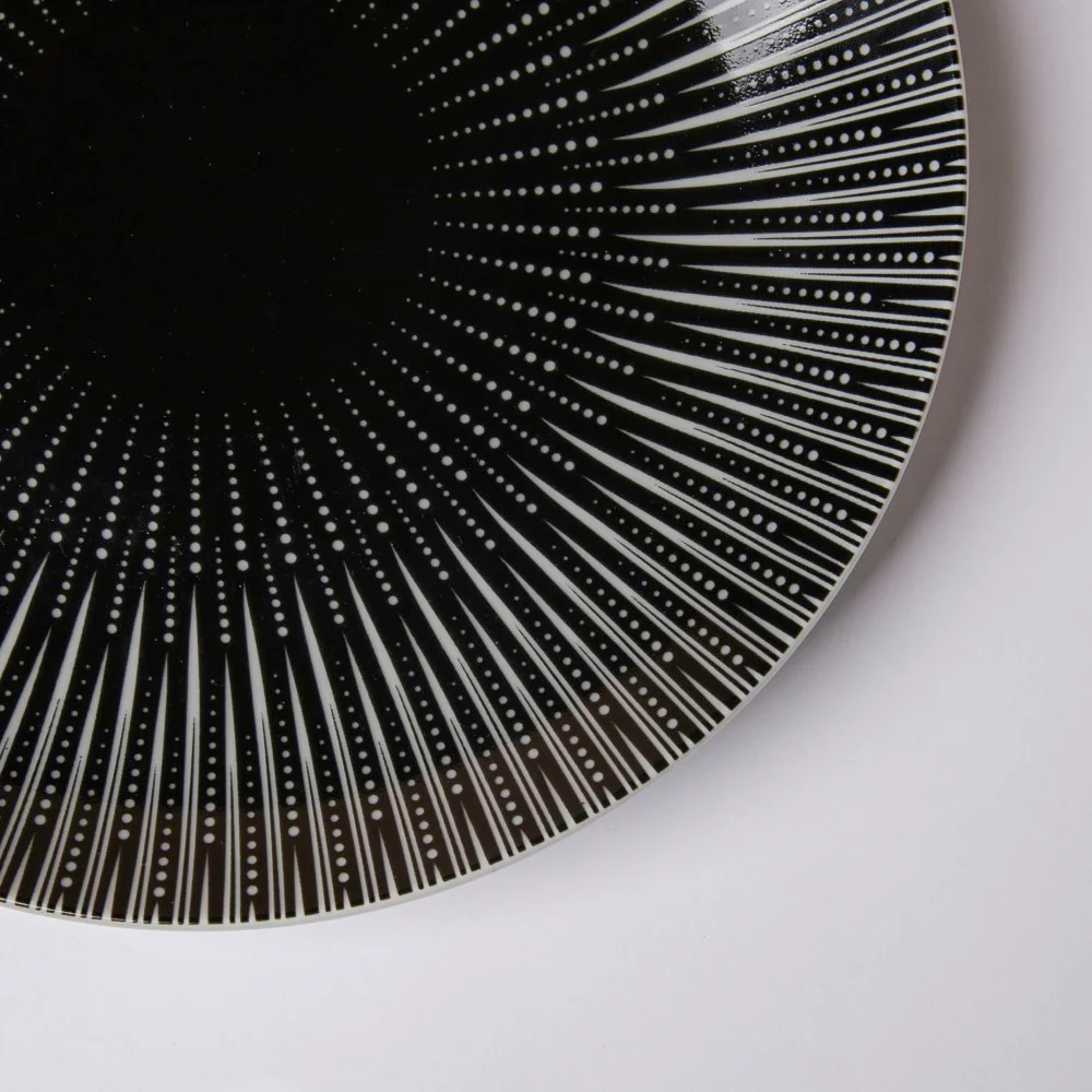 Philocaly Linear Patterned Ceramic Snack Plate Black 8 Inch - Image 4