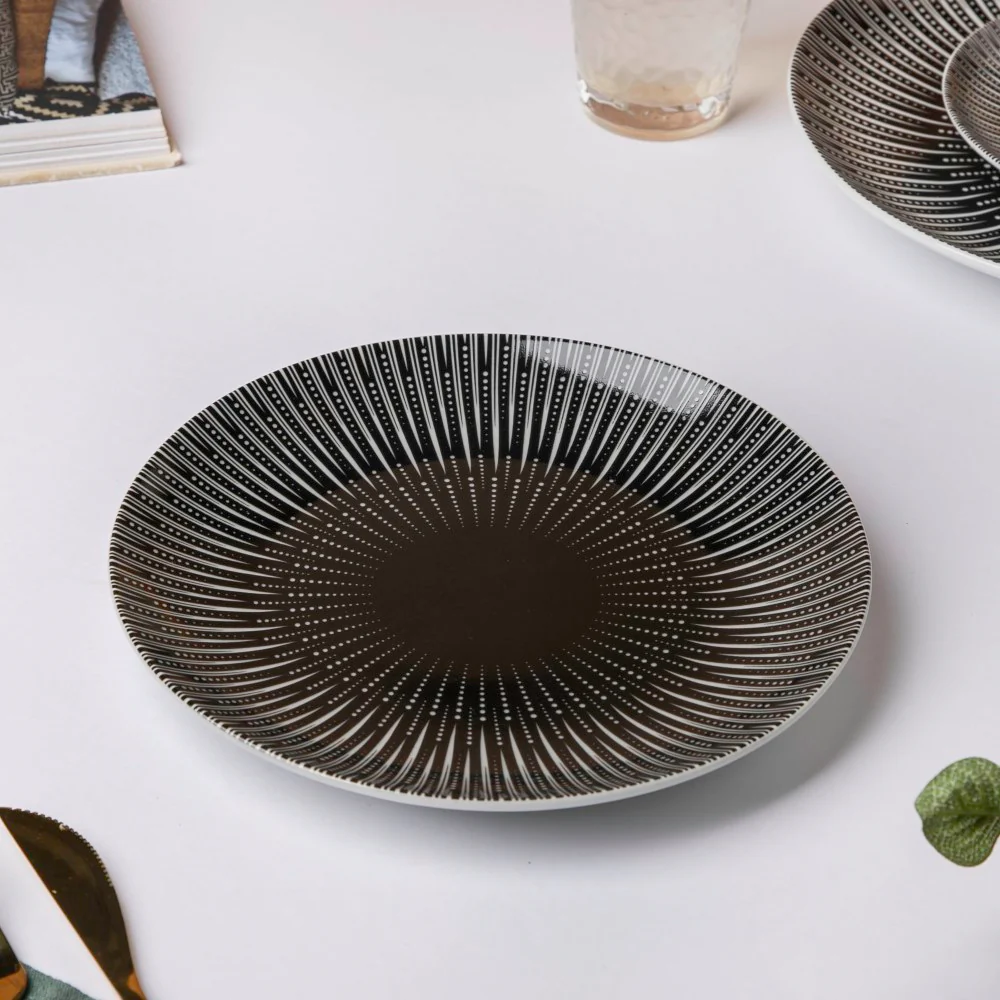 Philocaly Linear Patterned Ceramic Snack Plate Black 8 Inch - Image 5