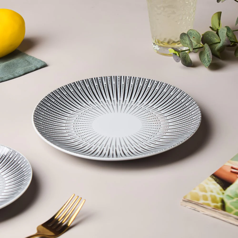 Philocaly Linear Patterned Ceramic Snack Plate White 8 Inch - Image 2