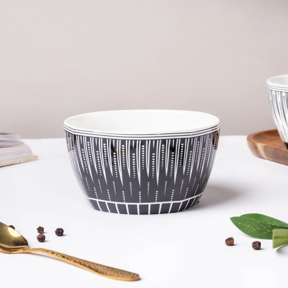 Philocaly Linear Patterned Soup Bowl Black 250 ml