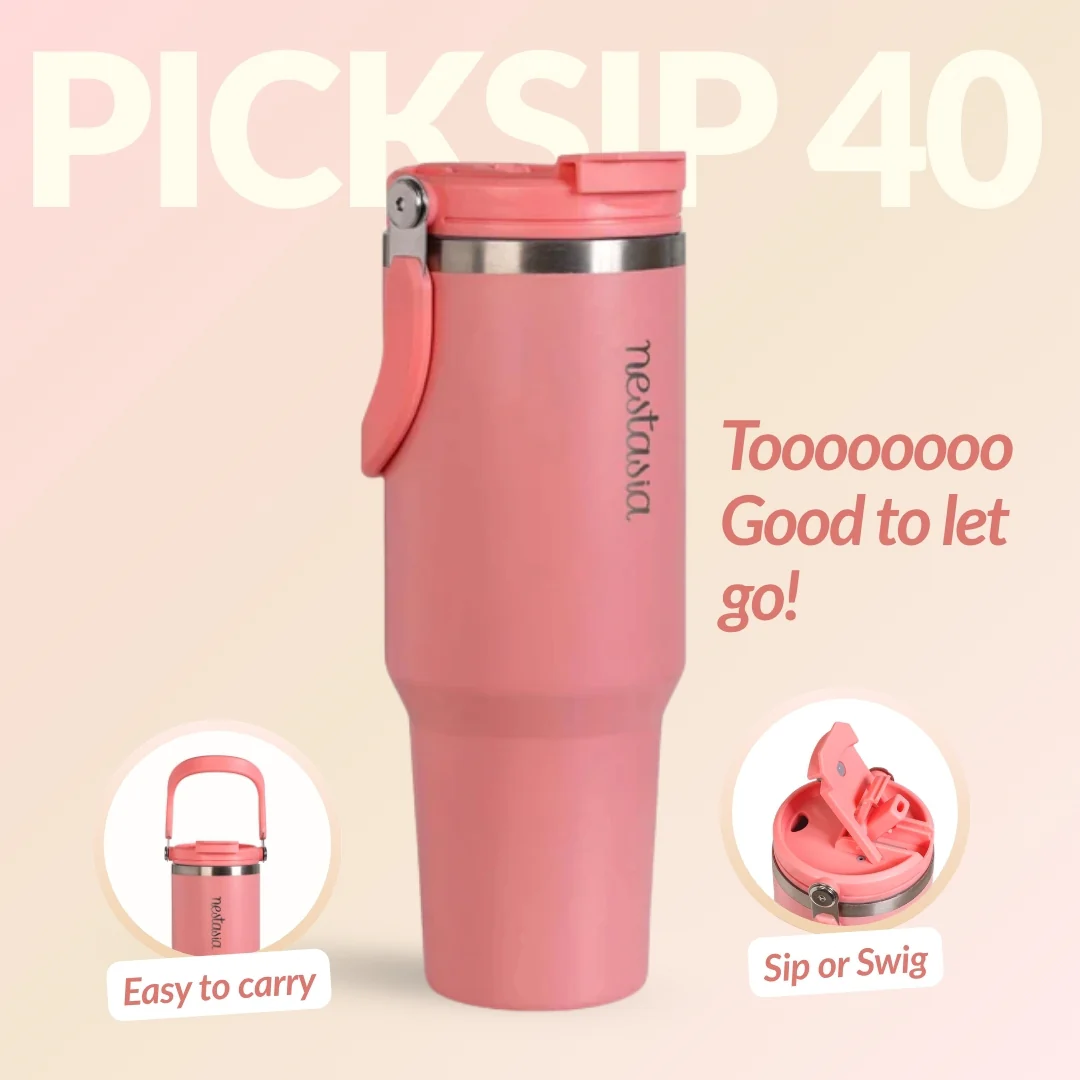 PickSip 40 Insulated Tumbler Bottle With Top Handle Living Coral Pop 1200ml - Image 11
