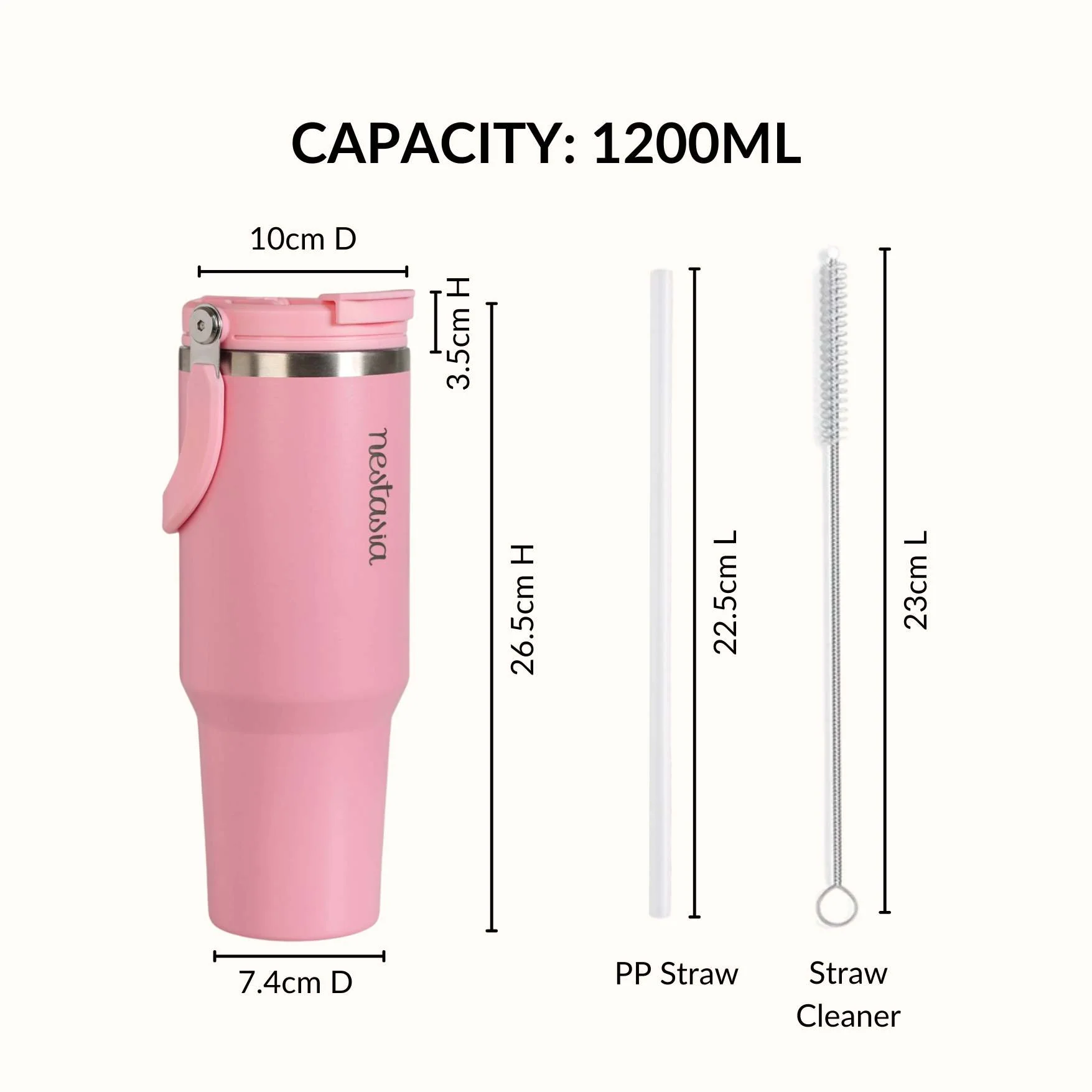 PickSip 40 Insulated Tumbler Bottle With Top Handle Tropical Pink 1200ml - Image 4