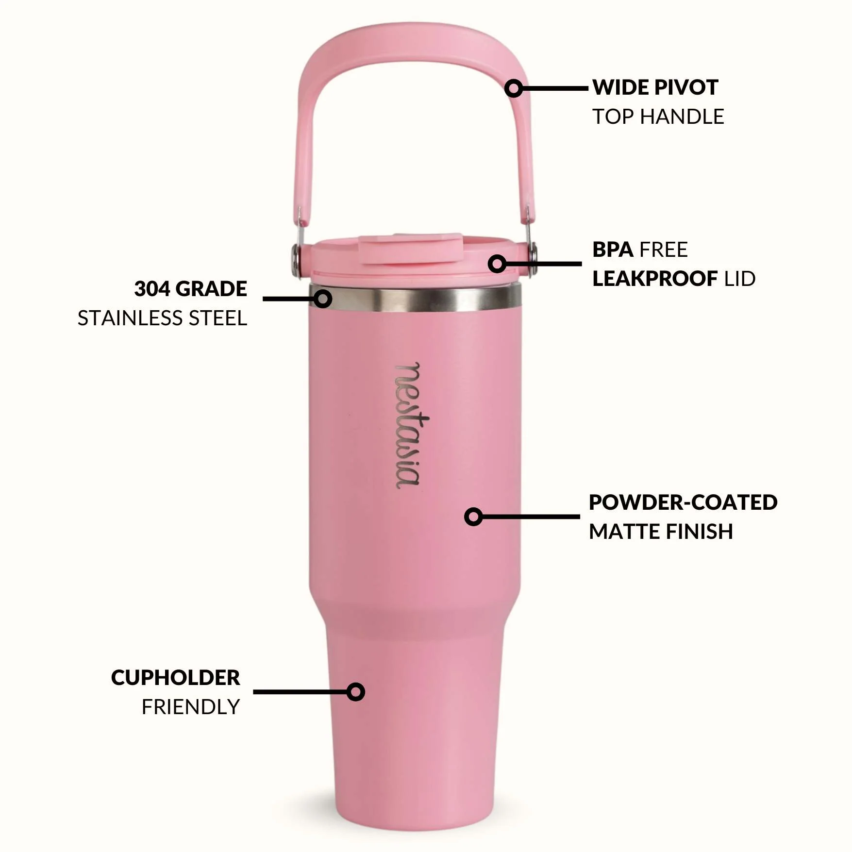 PickSip 40 Insulated Tumbler Bottle With Top Handle Tropical Pink 1200ml - Image 7