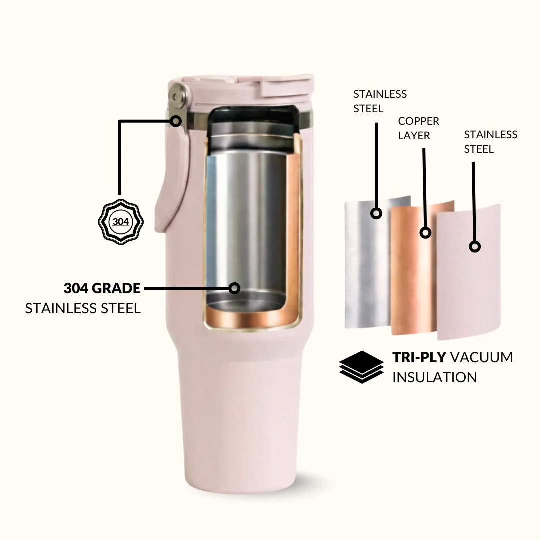 PickSip 40 Insulated Tumbler Bottle With Top Handle Rosy Taupe 1200ml - Image 6