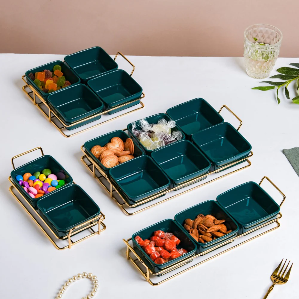 Pine Green Glossy Ceramic Bowls And Tray Set Of 4 200ml - Image 10
