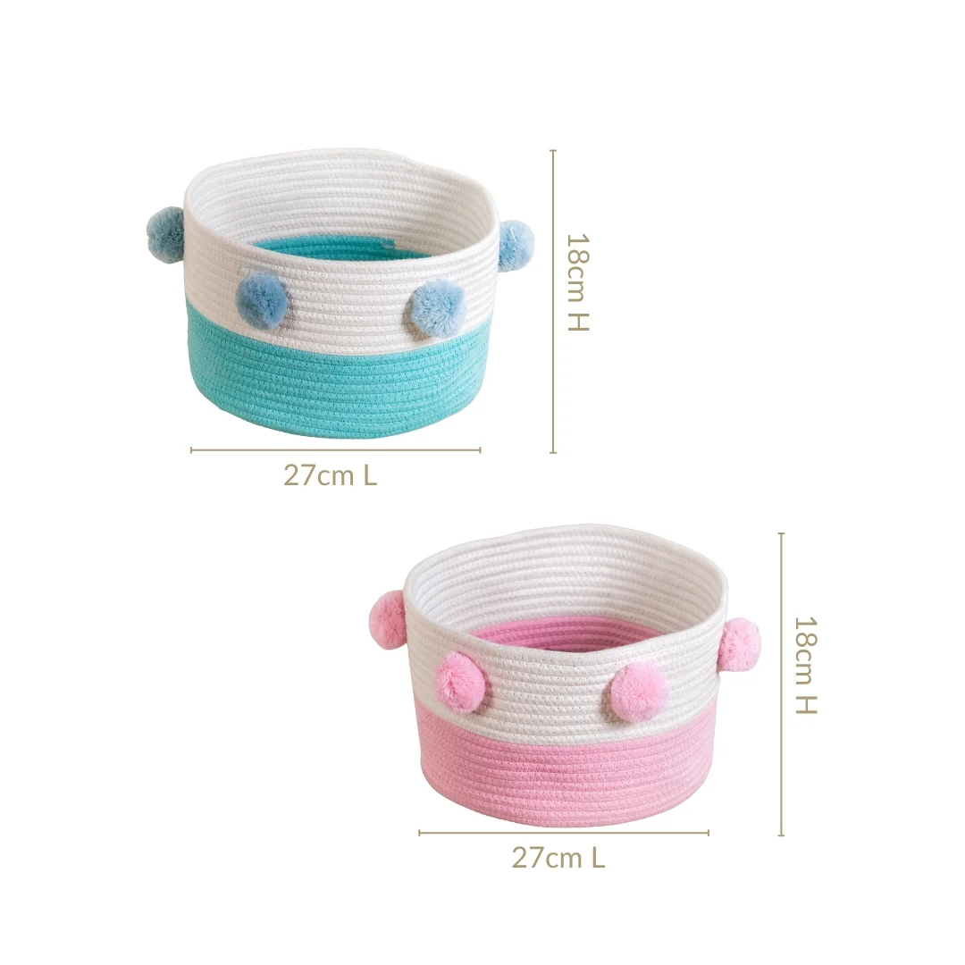 Pink And Mint Pom Pom Basket Set Of 2 18cm - Image 4