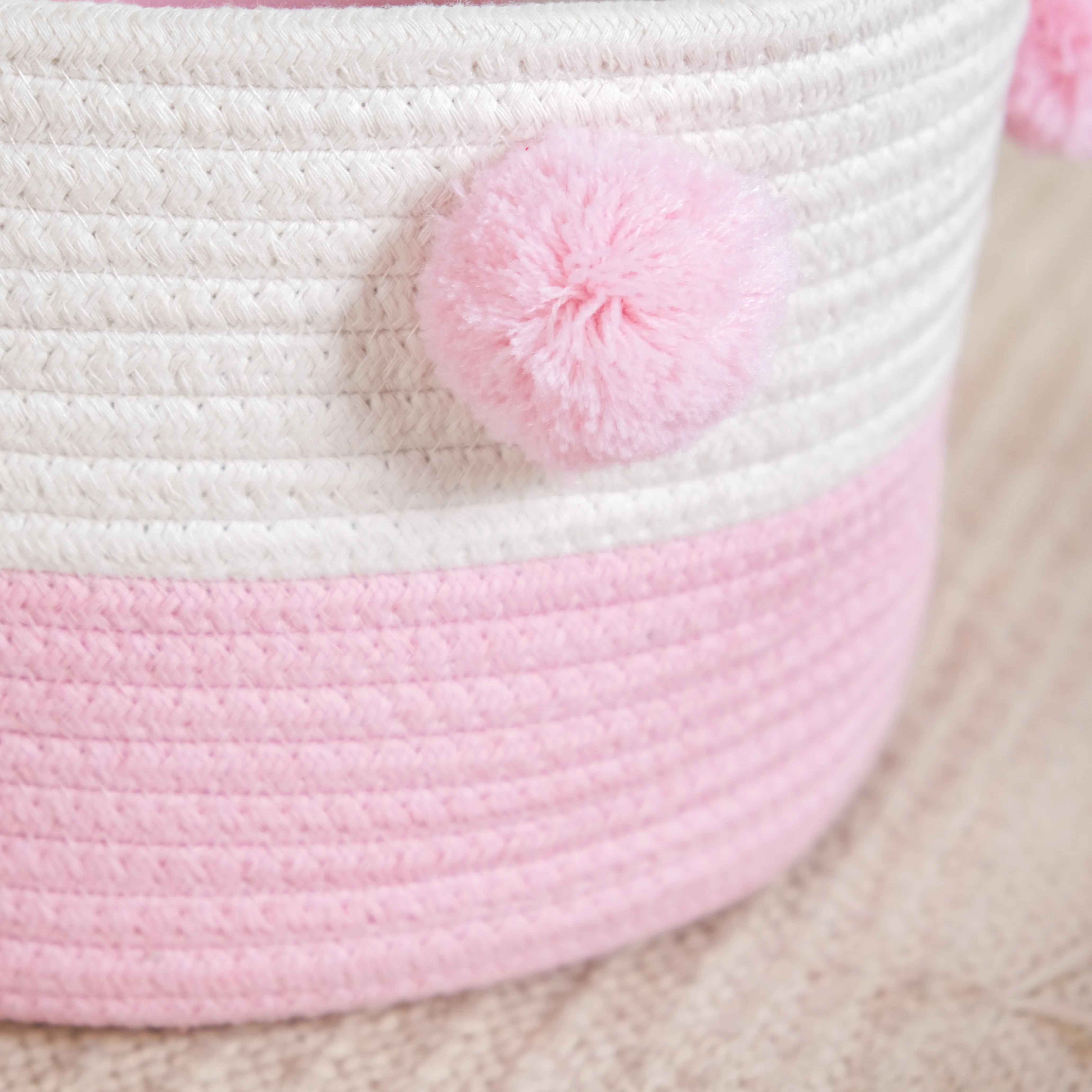 Pink And Mint Pom Pom Basket Set Of 2 18cm - Image 9