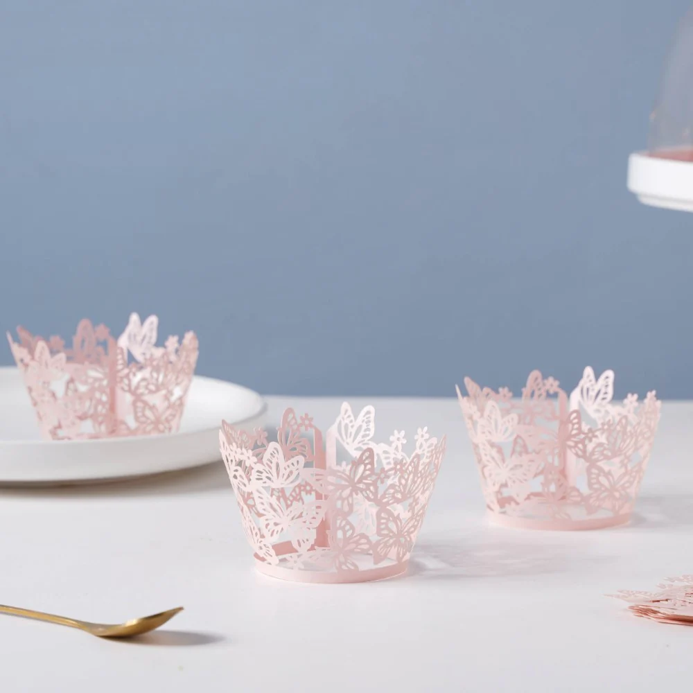 Pink Butterfly Lace Cupcake Wrapper Set of 20