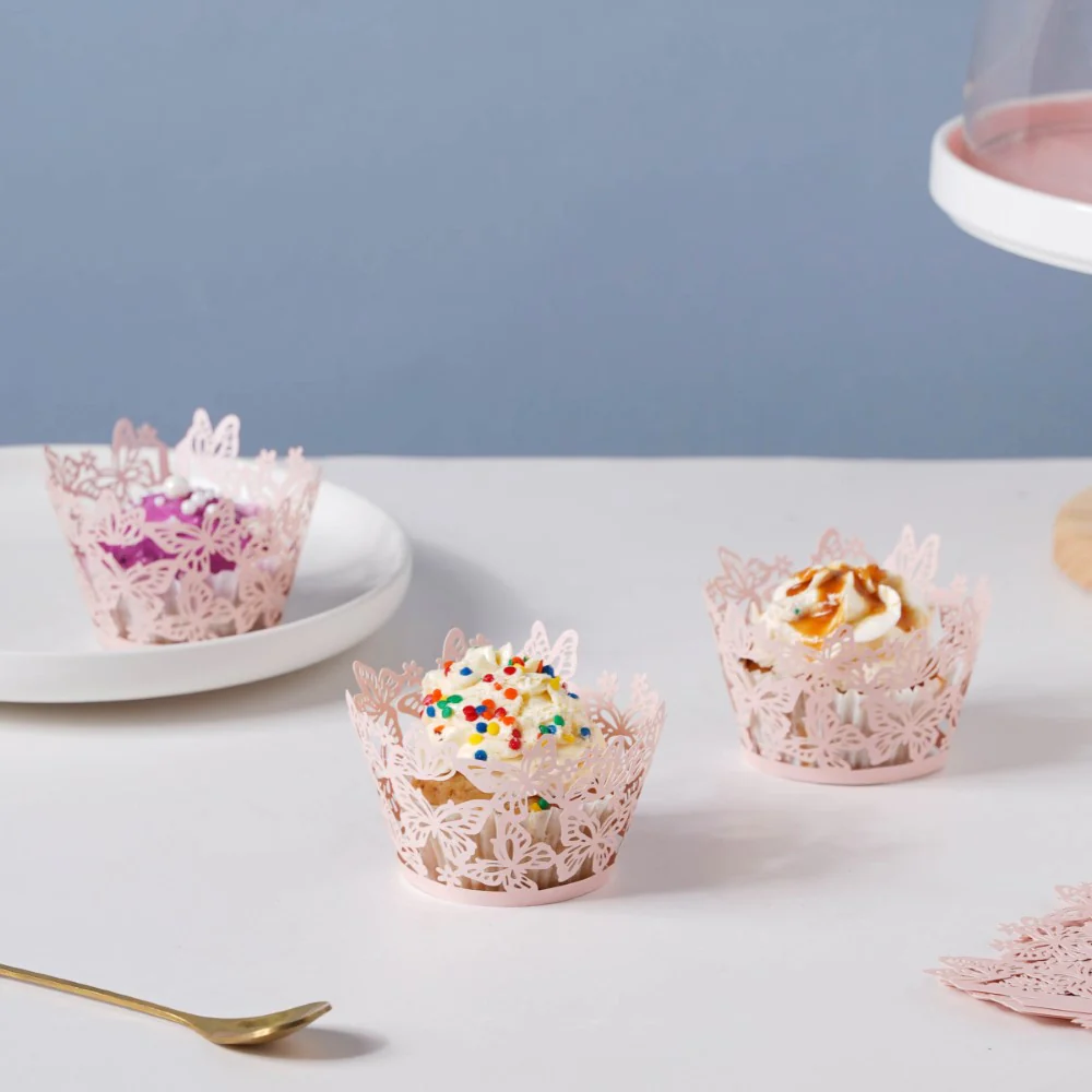 Pink Butterfly Lace Cupcake Wrapper Set of 20 - Image 7