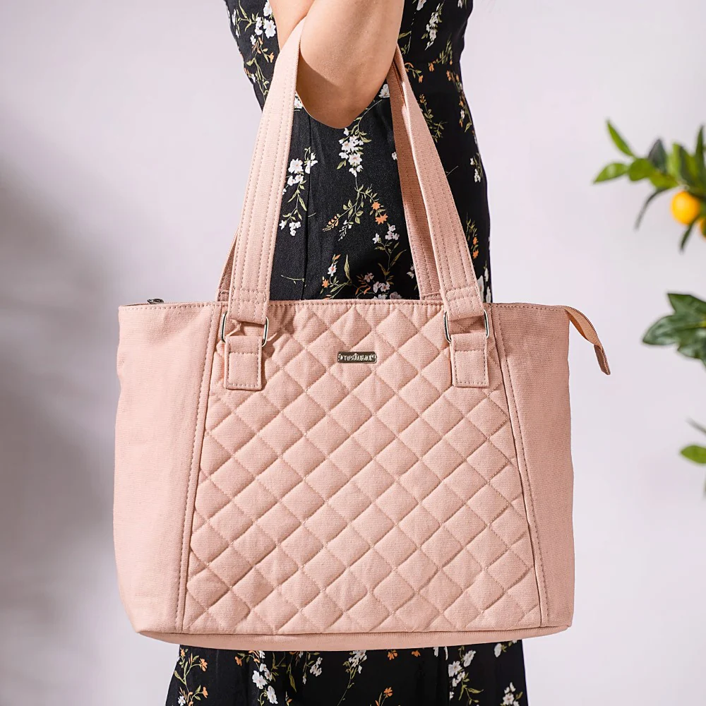 Pink Canvas Quilted Tote Bag - Image 2