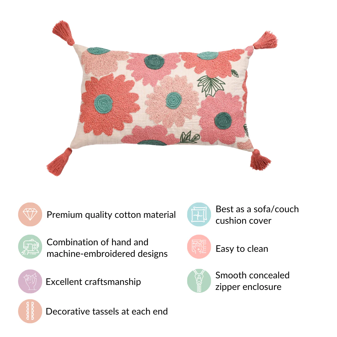 Pink Lumbar Throw Cushion Cover With Tassels 20x12 Inch - Image 4