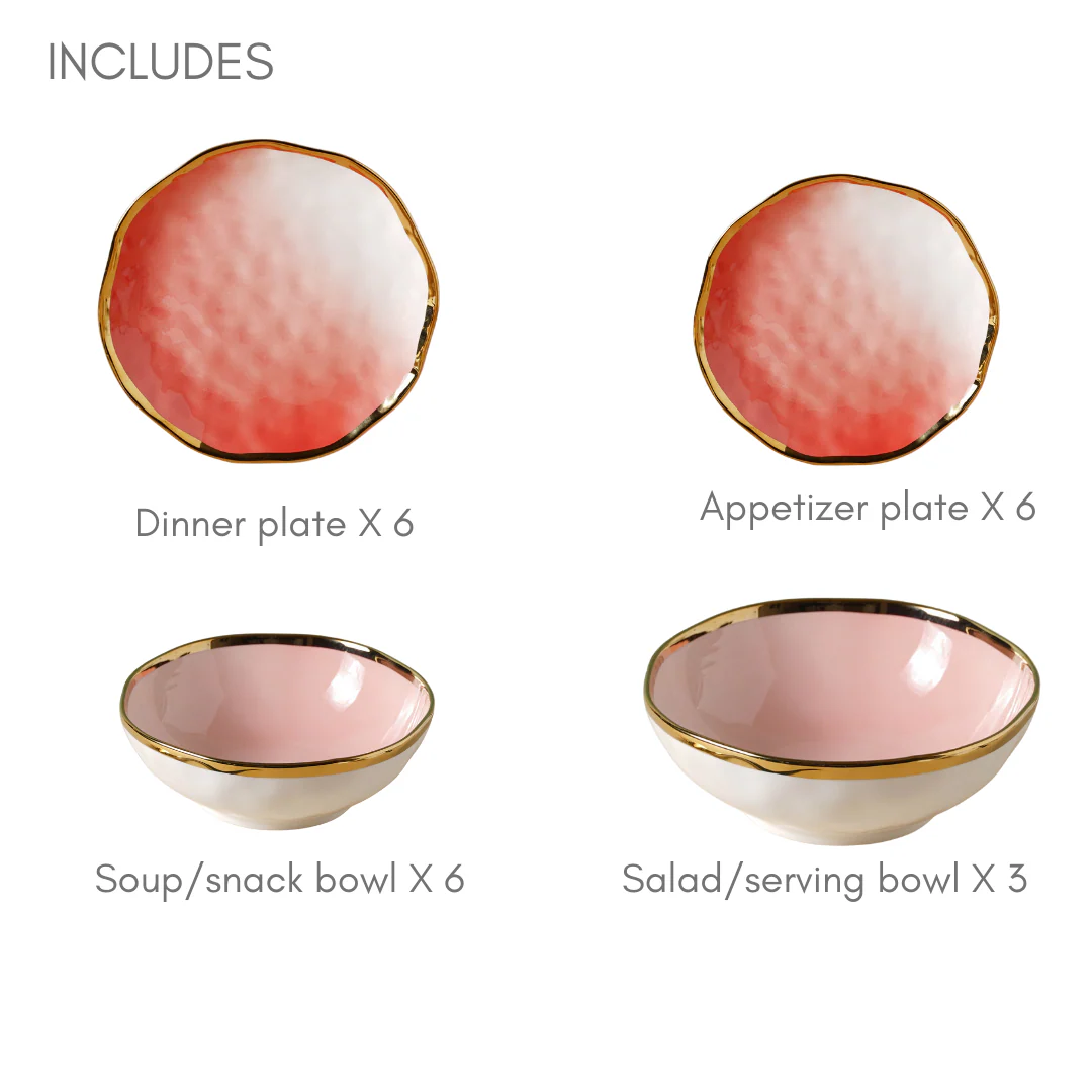 Pink Ombre 21 Piece Dinner Set For 6 - Image 19