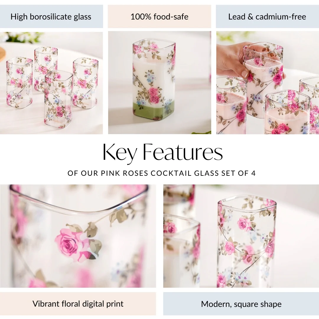 Pink Roses Cocktail Glass Set Of 4 340ml - Image 5