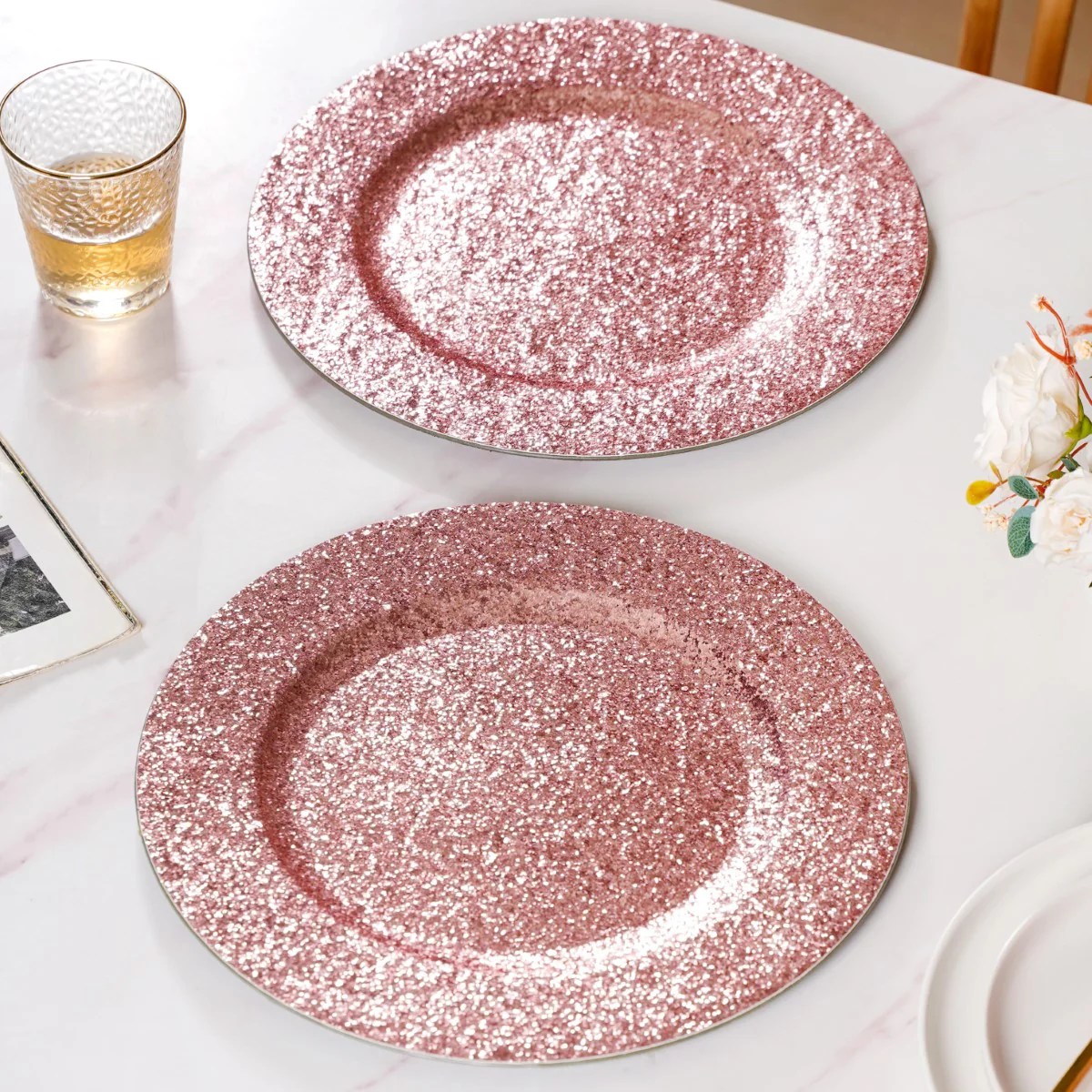Pink Shimmer Charger Plate Set Of 6 13 Inch - Image 2