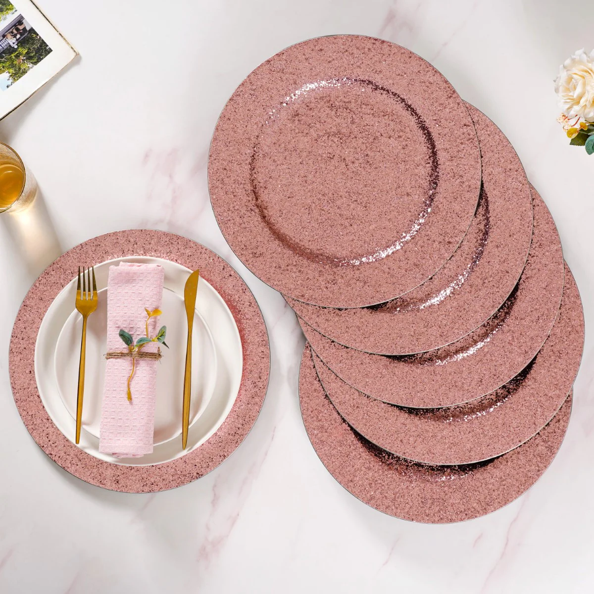 Pink Shimmer Charger Plate Set Of 6 13 Inch - Image 3