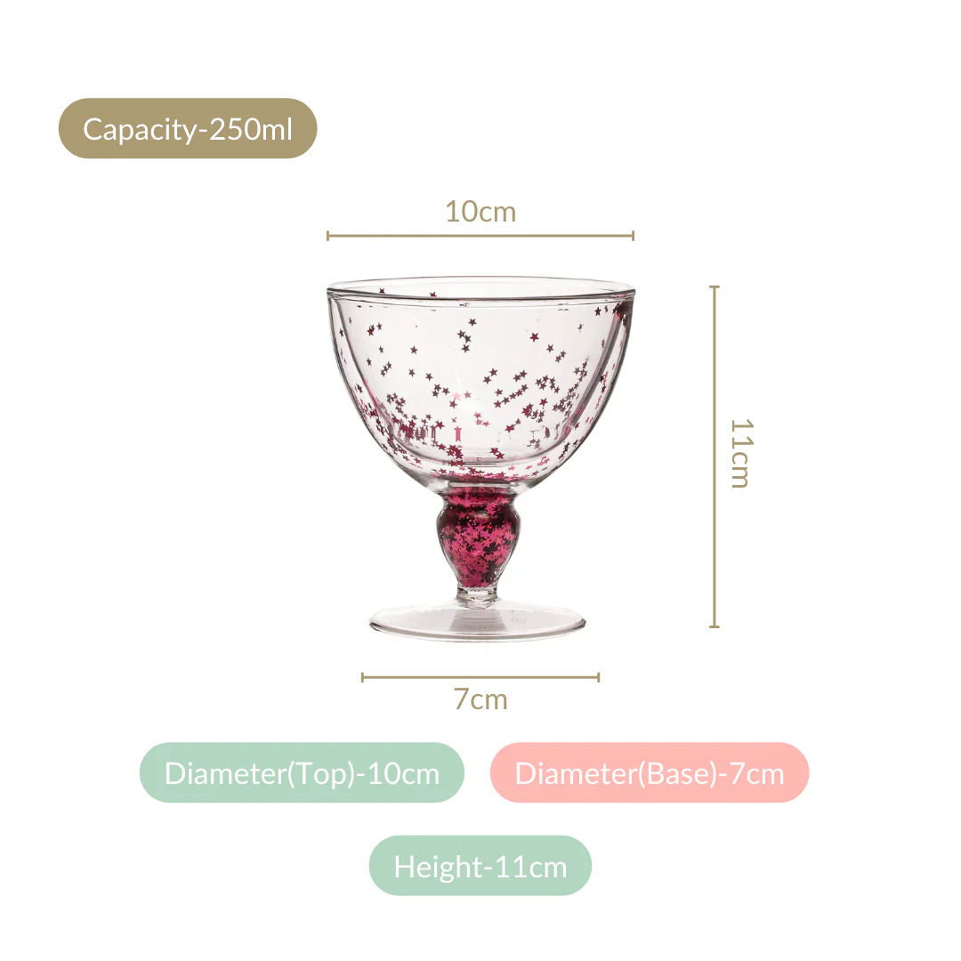 Pink Star Confetti Filled Double Wall Stem Glass Set Of 2 250ml - Image 4