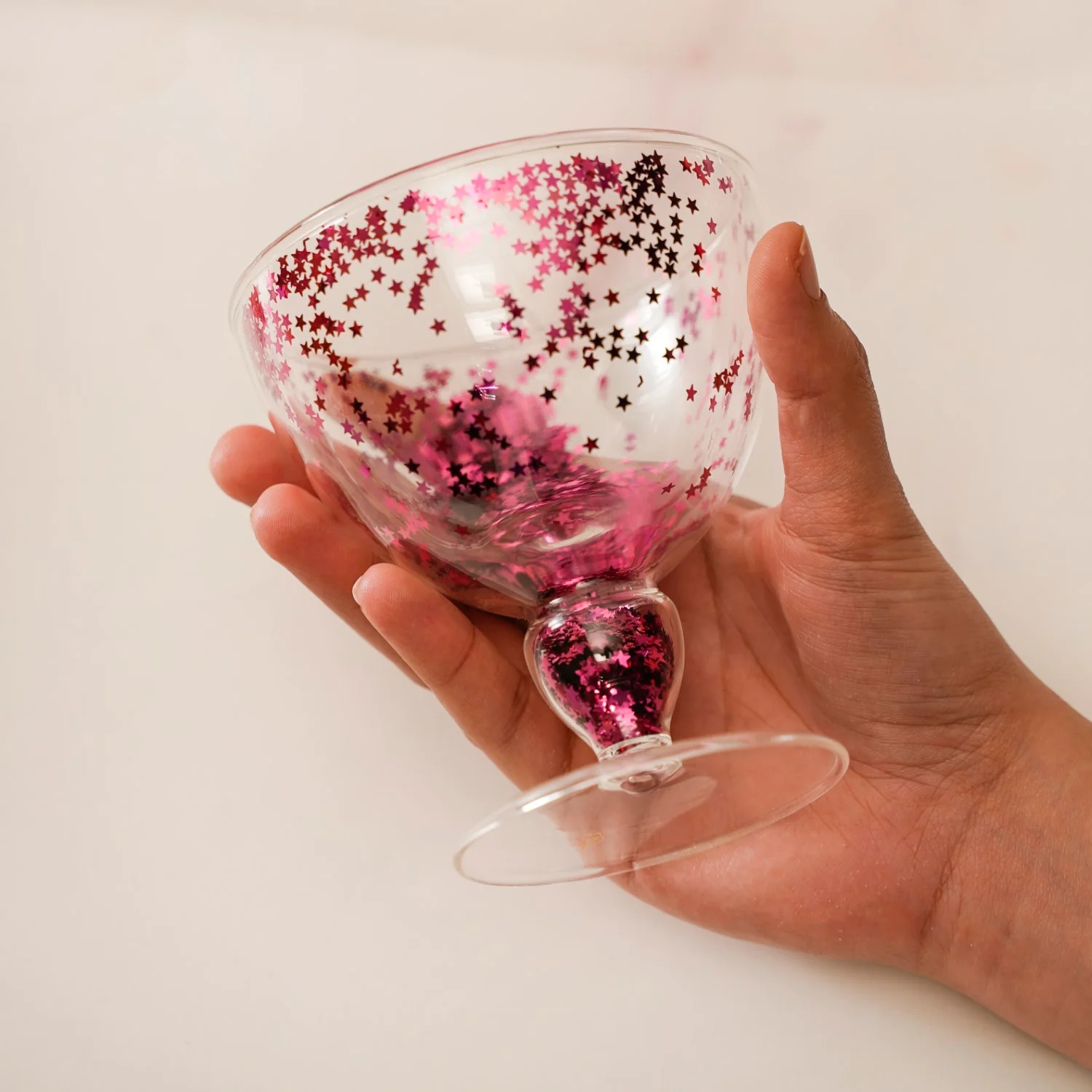 Pink Star Confetti Filled Double Wall Stem Glass Set Of 2 250ml - Image 7