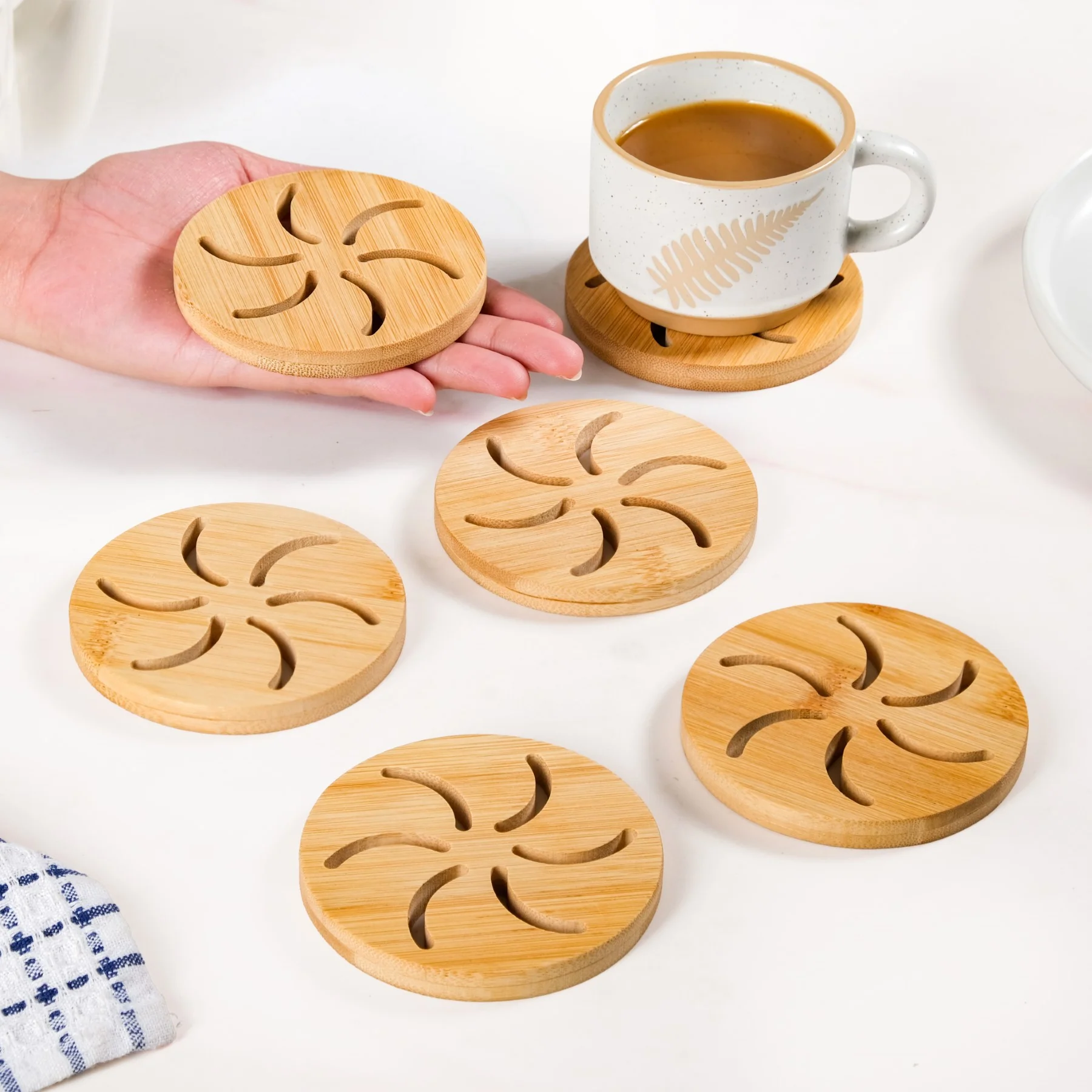 Pinwheel Bamboo Coaster Set Of 6 - Image 2