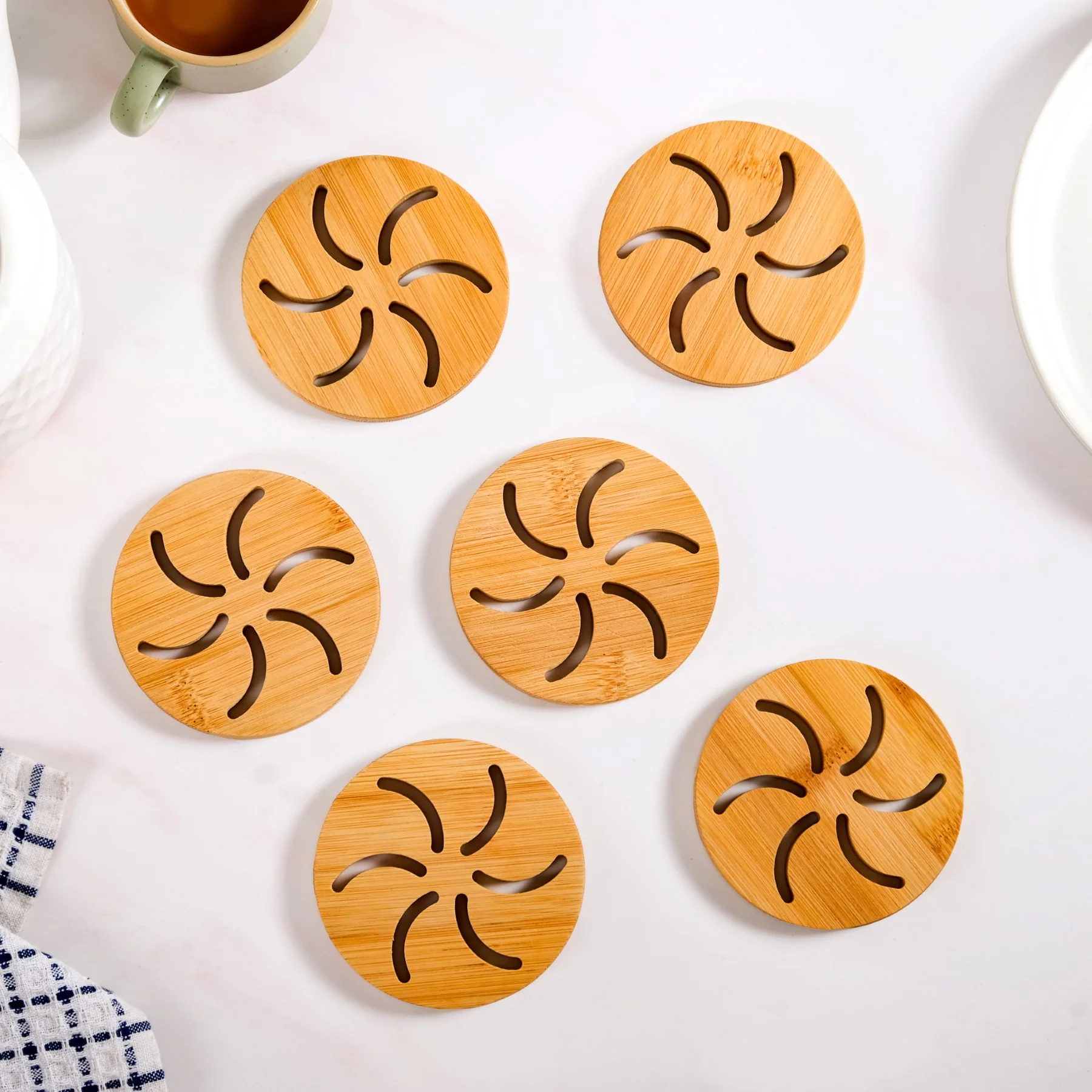 Pinwheel Bamboo Coaster Set Of 6 - Image 5