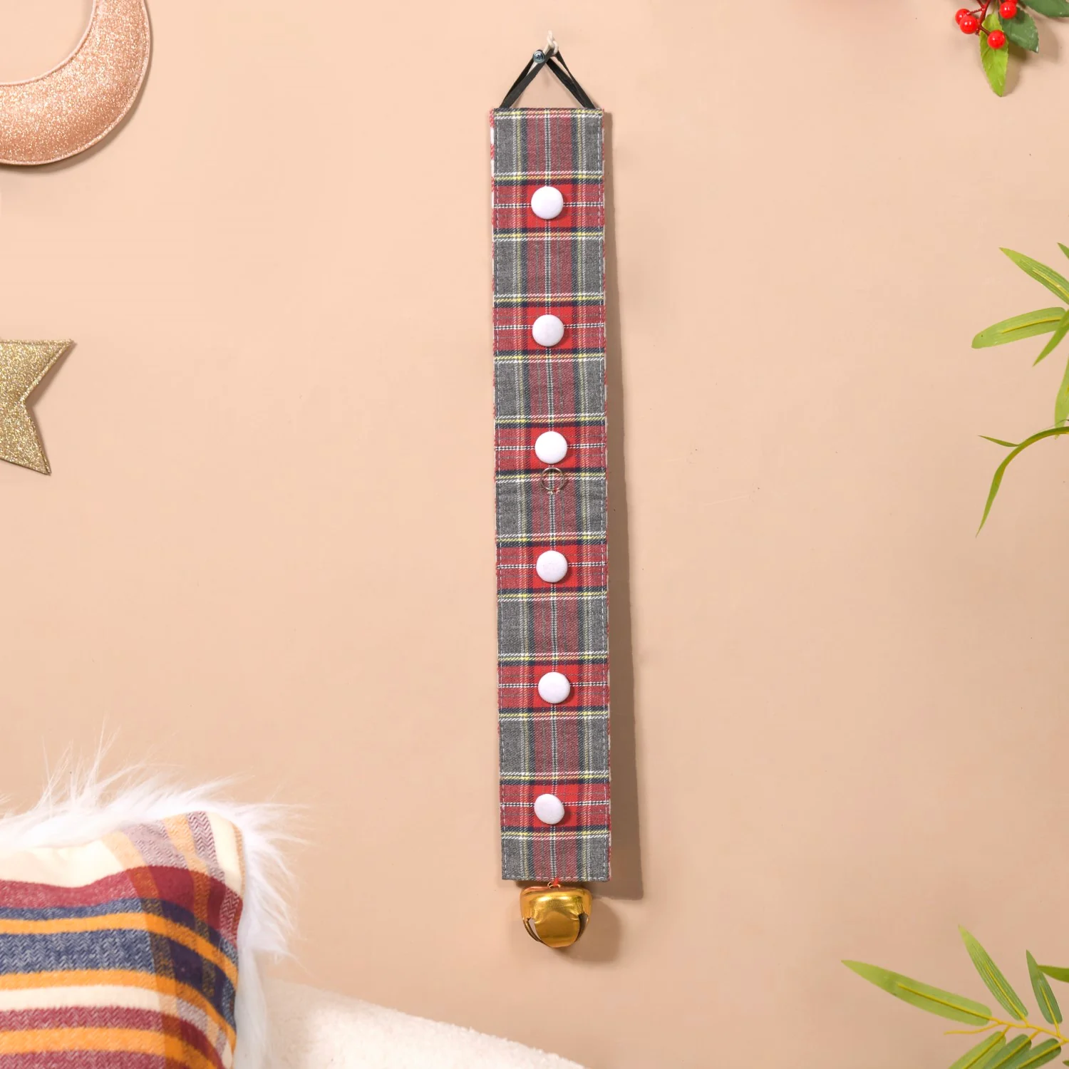 Plaid Christmas Bell Hanging Decor Double Sided Red - Image 2