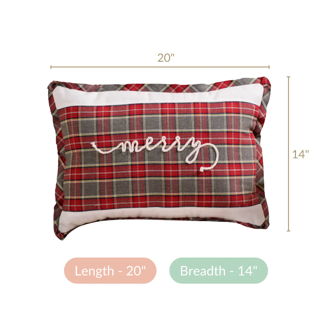Plaid Merry Christmas Cushion Cover 20x14 Inch - Image 5