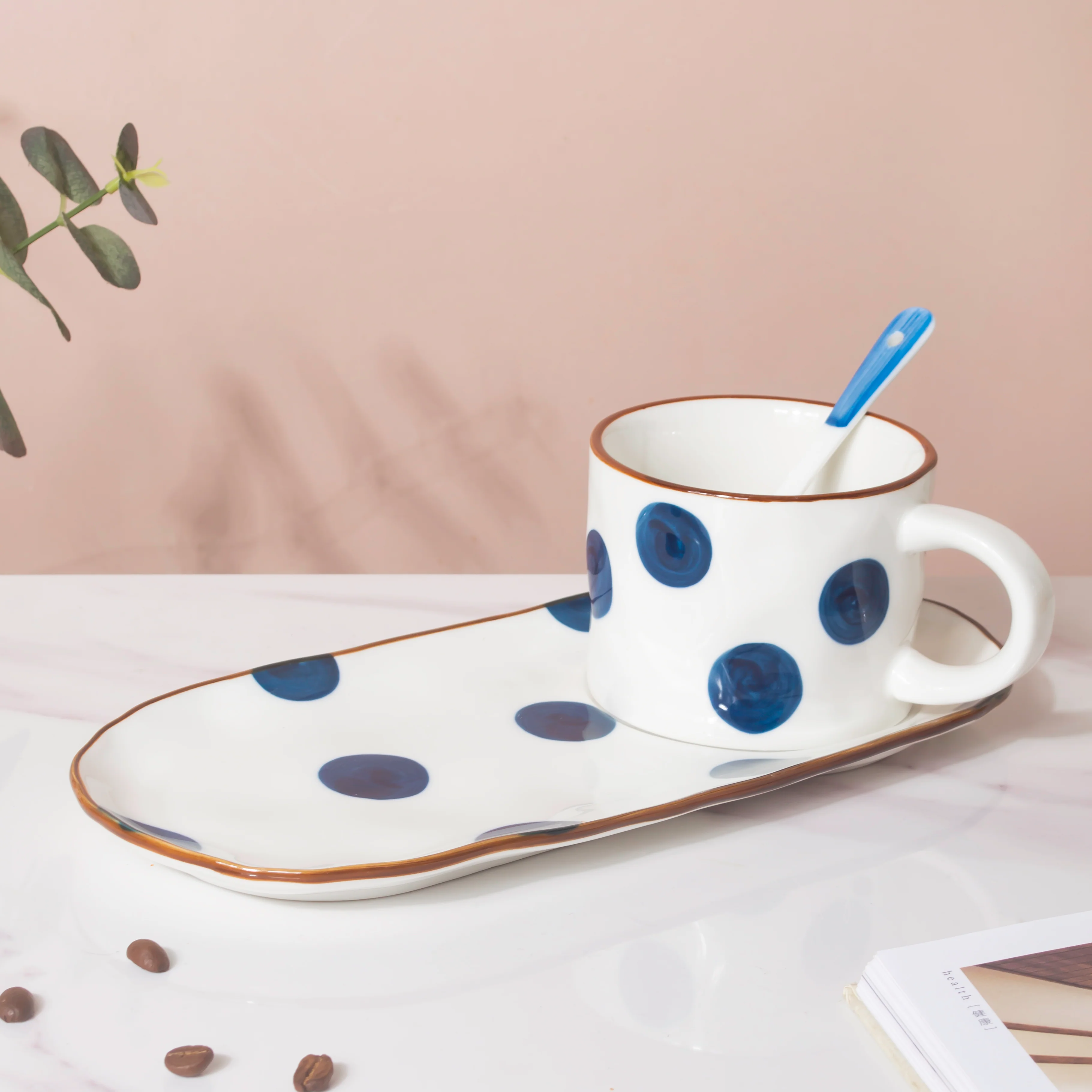 Polka Dot Cup And Tray Set With Spoon - Image 8
