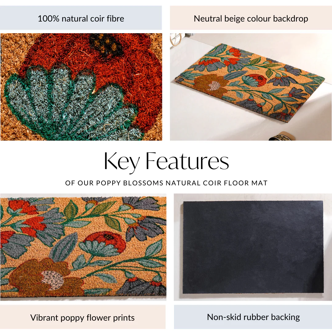 Poppy Blossoms Natural Coir Floor Mat 24x16 Inch - Image 5