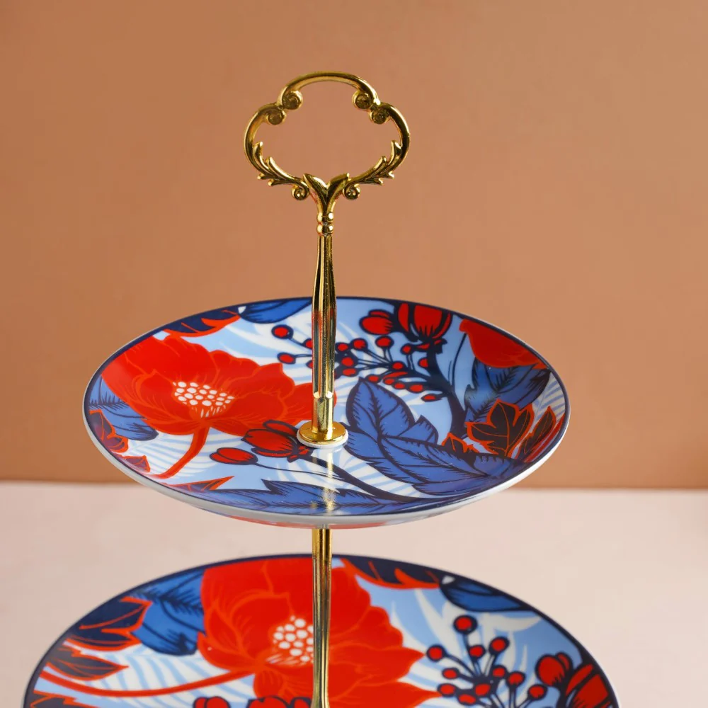 Poppy Multicolour Printed Ceramic 3-Tier Dessert Stand - Image 6