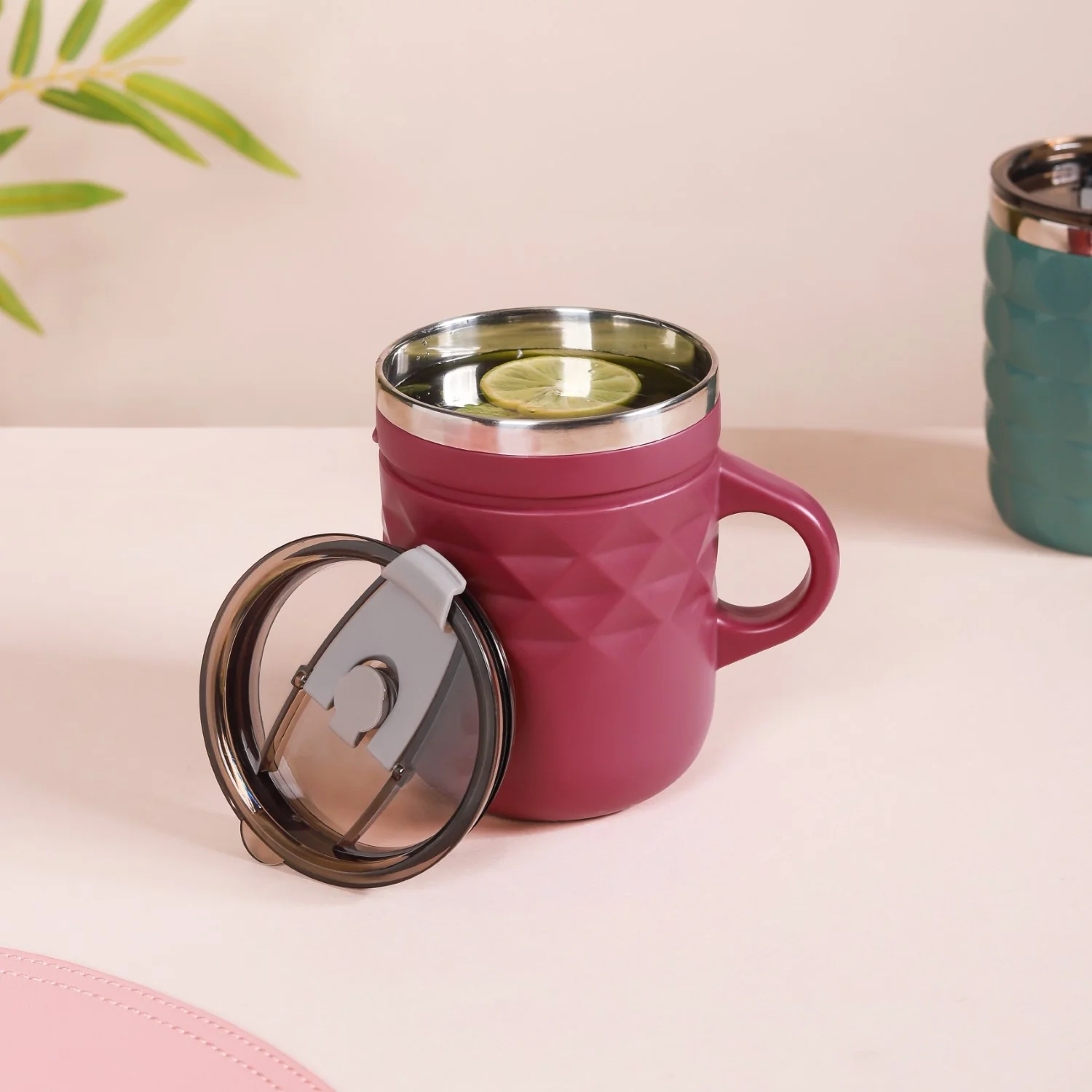 Portable Coffee Mug With Lid Set Of 2 Magenta 400ml - Image 9