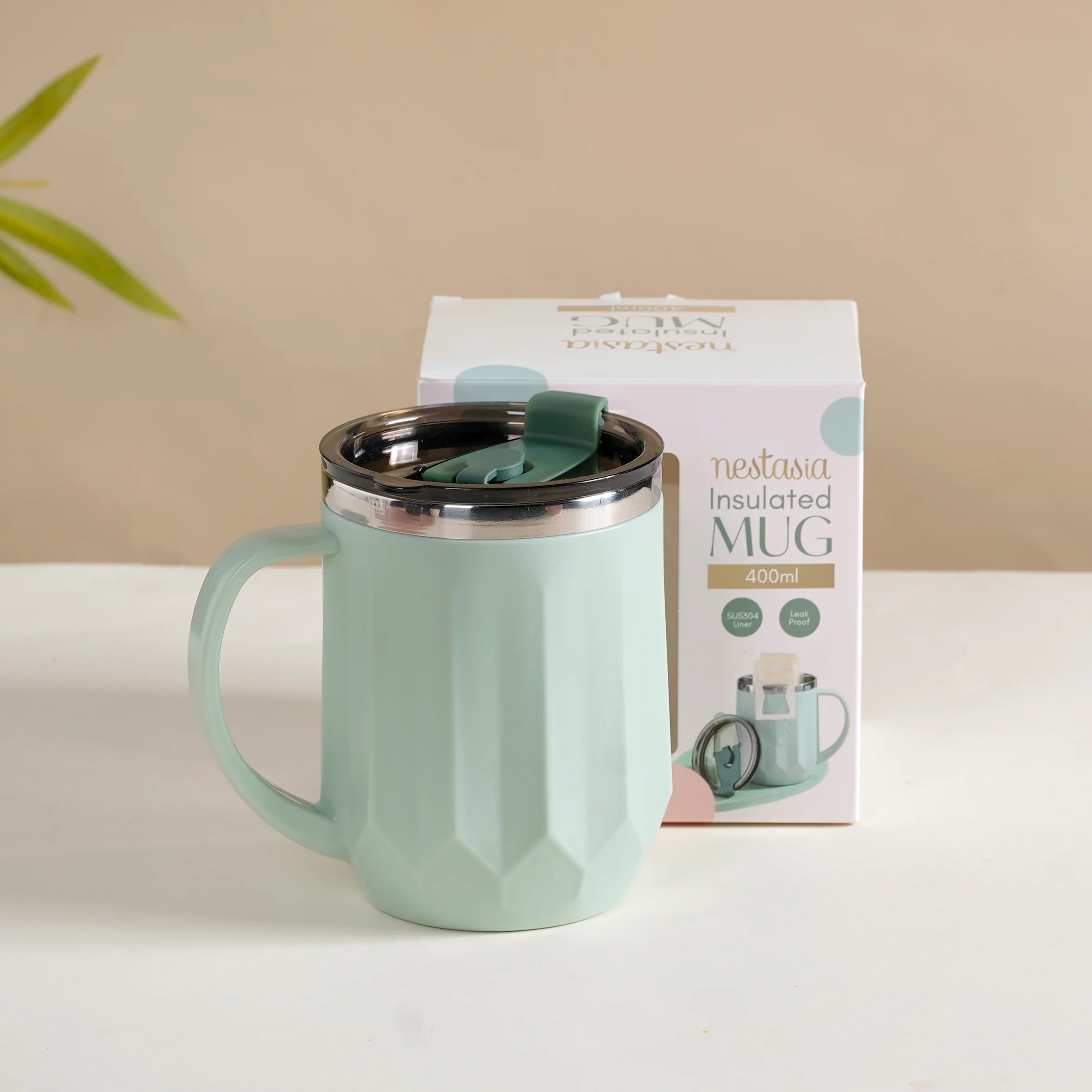 Portable Travel Coffee Mug With Lid Mint 400ml - Image 12