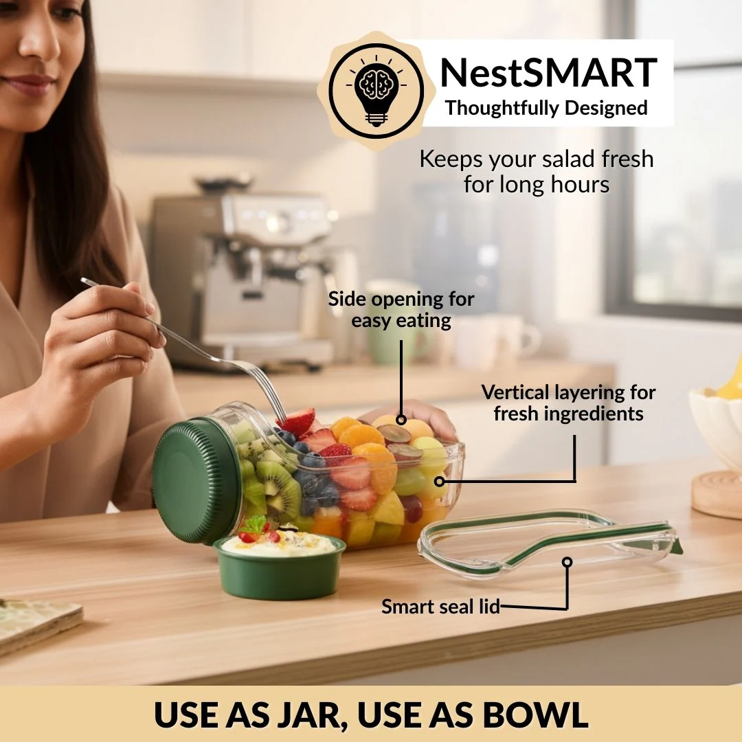 Portable Salad 2 in 1 Jar And Bowl With Cup 1200ml - Image 7