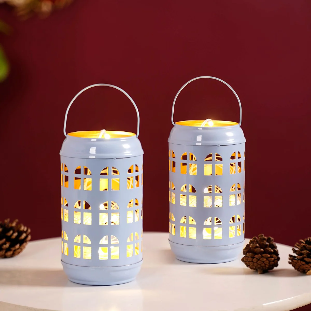 Powder Blue Metal Votive Candle Holder Set of 2 - Image 11