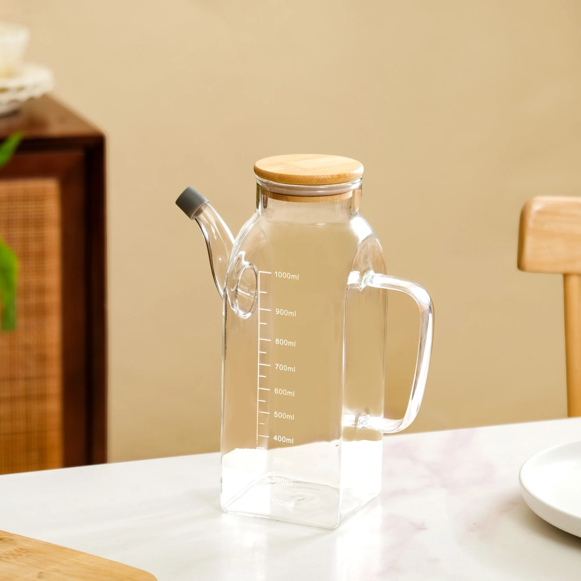 Premium Borosilicate Glass Oil Pot with Bamboo Lid 1000ml - Image 8