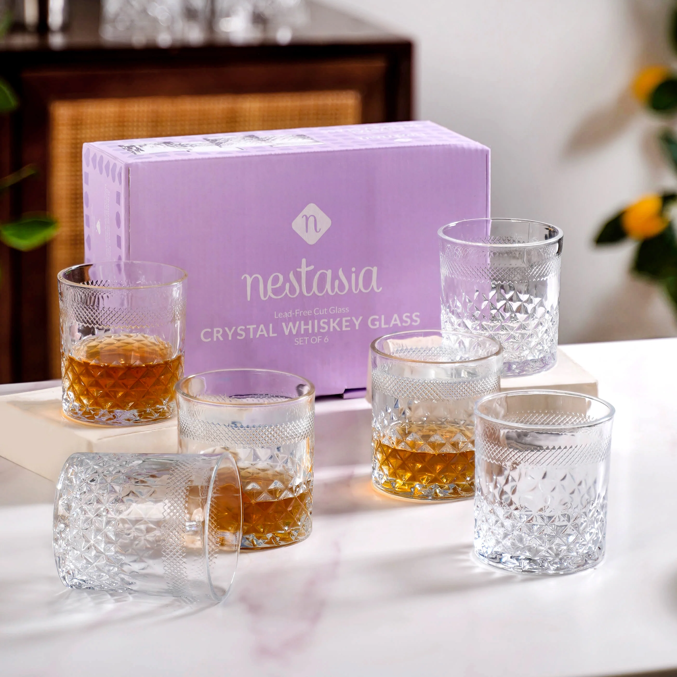 Premium Diamond Embossed Whiskey Tumbler Glass Set Of 6 230ml - Image 2