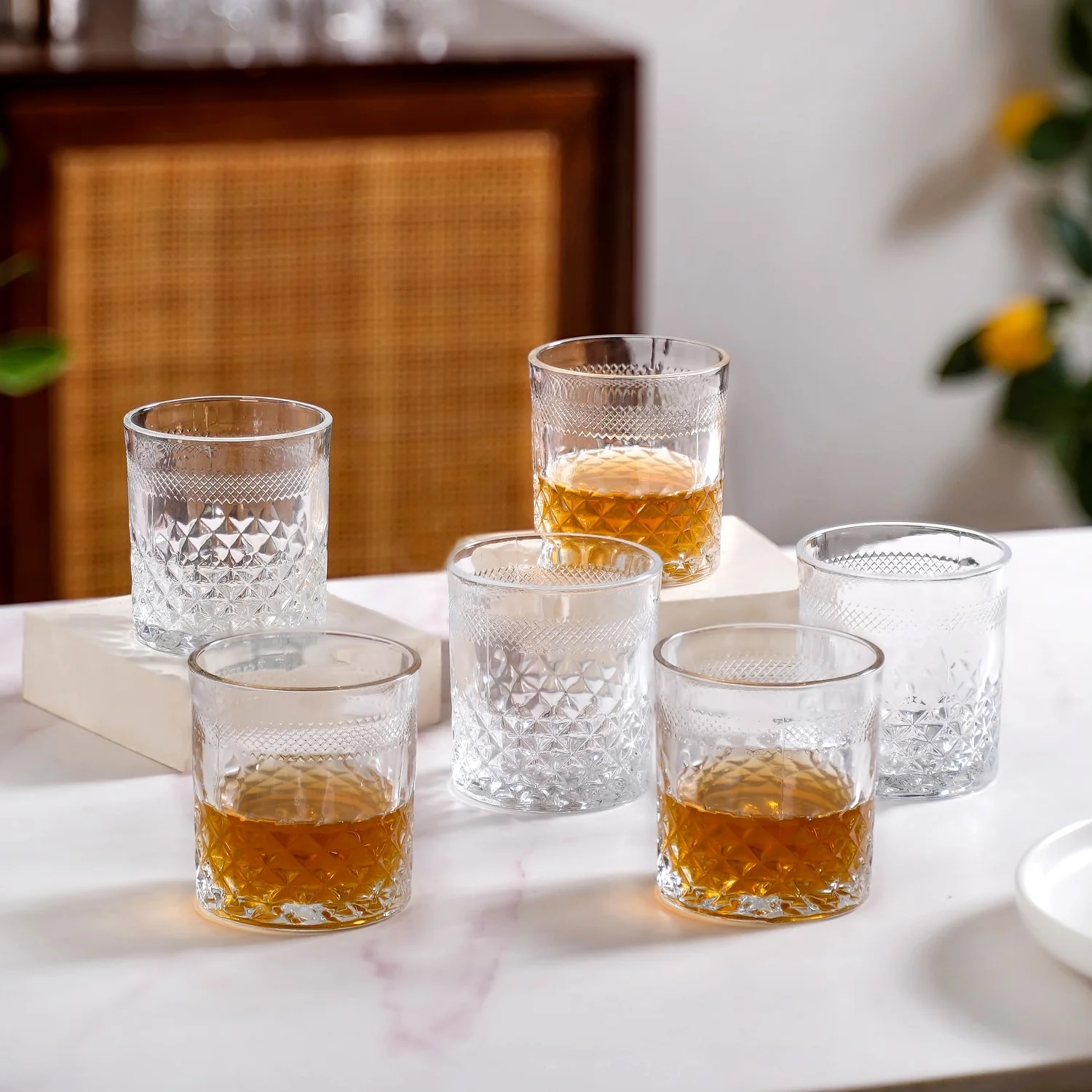Premium Diamond Embossed Whiskey Tumbler Glass Set Of 6 230ml - Image 3