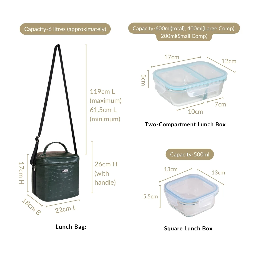 Premium Large Lunch Bag Lunch Box Set Dark Green - Image 5
