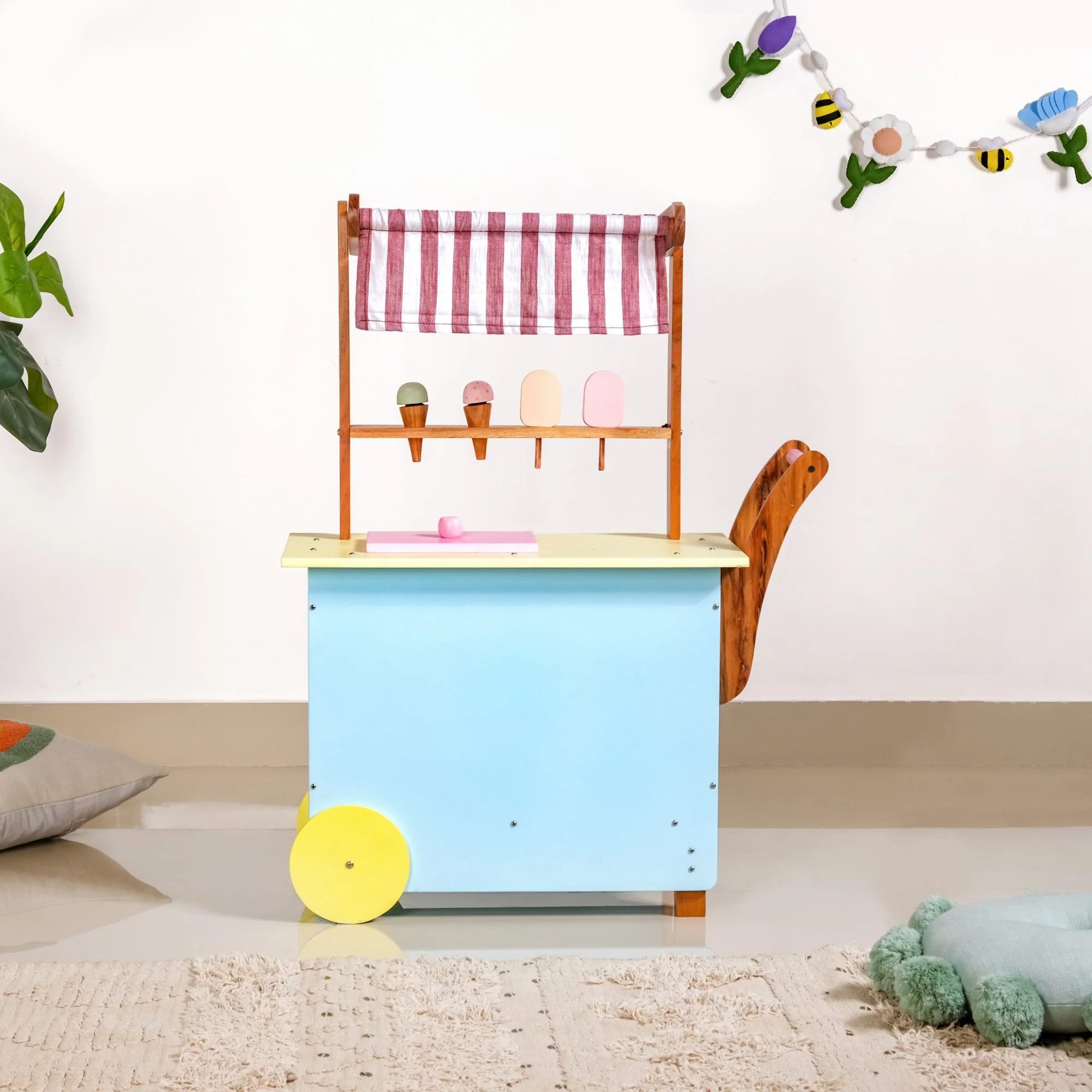Pretend Play Creative Wooden Ice Cream Cart With Ice Cream - Image 3