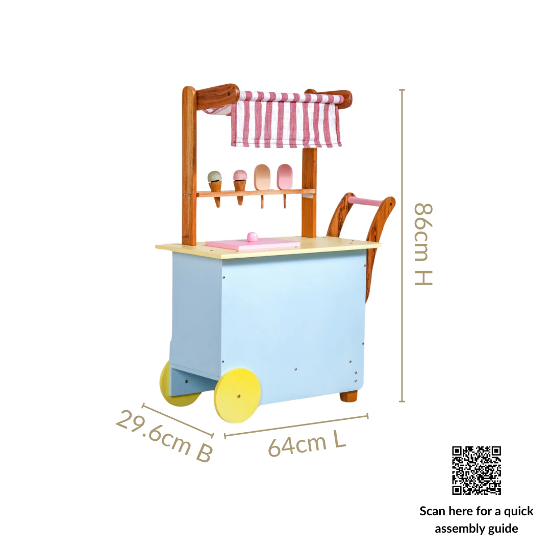 Pretend Play Creative Wooden Ice Cream Cart With Ice Cream - Image 4