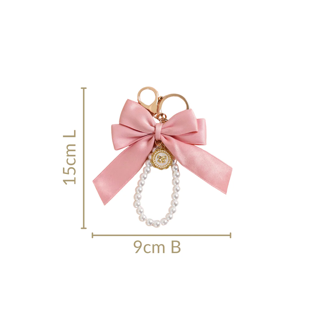 Pretty In Pink Cute Bow And Pearls Keychain - Image 4