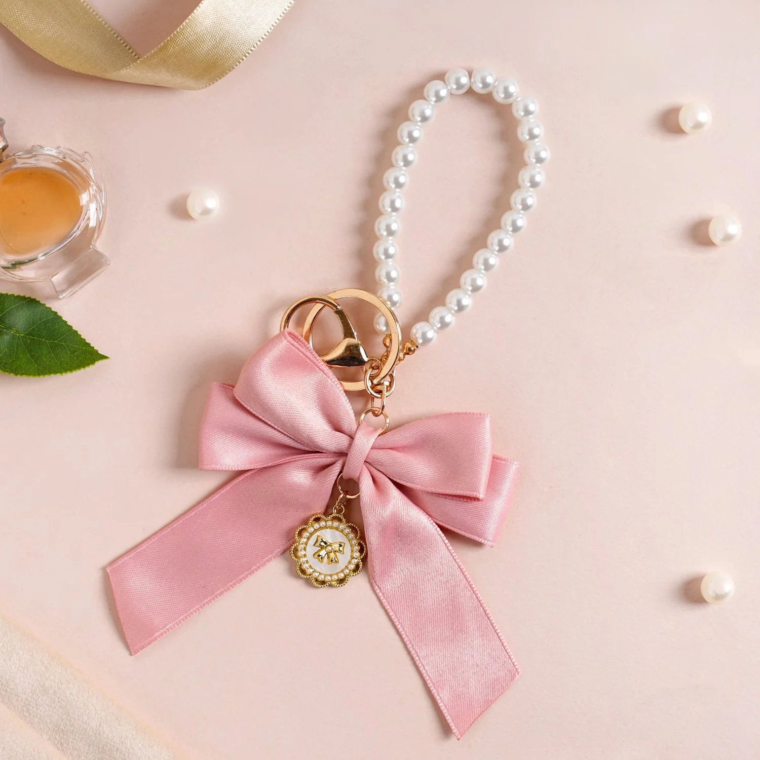 Pretty In Pink Cute Bow And Pearls Keychain - Image 6