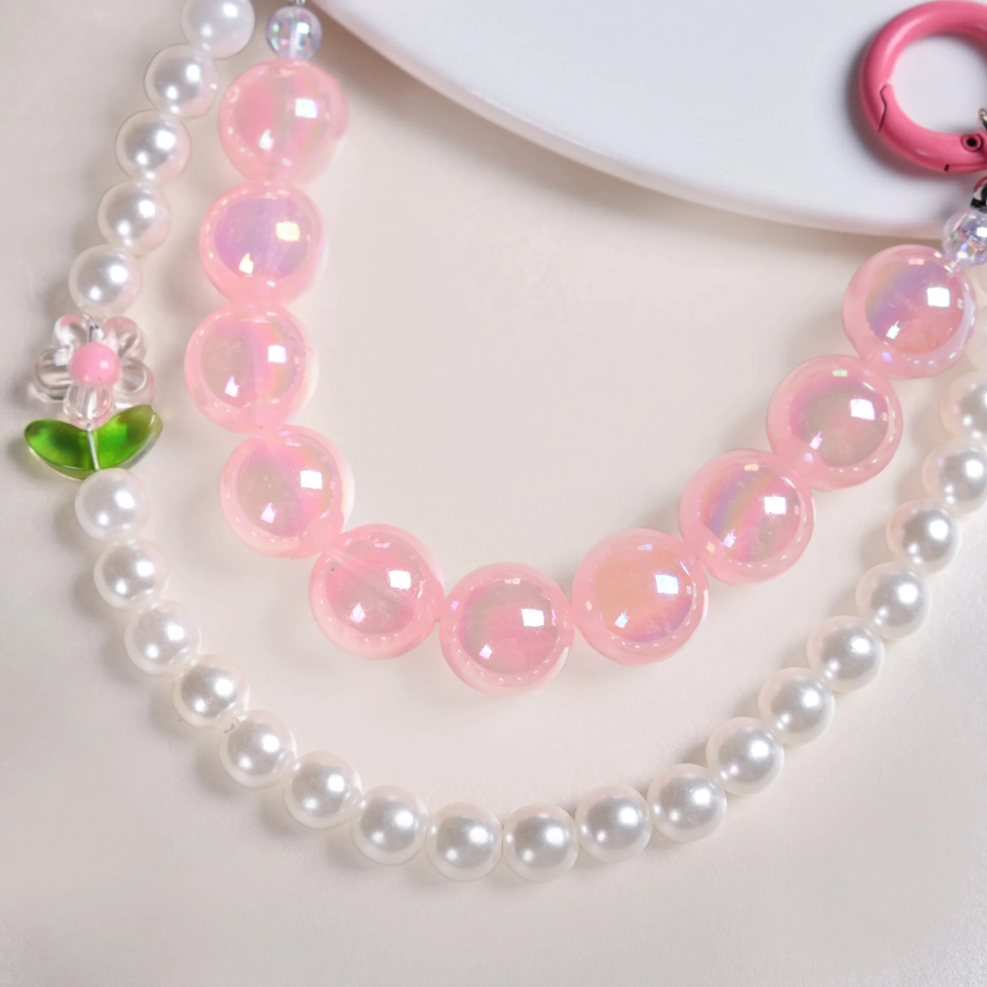 Pretty In Pink Pearl Beaded Keychain - Image 5