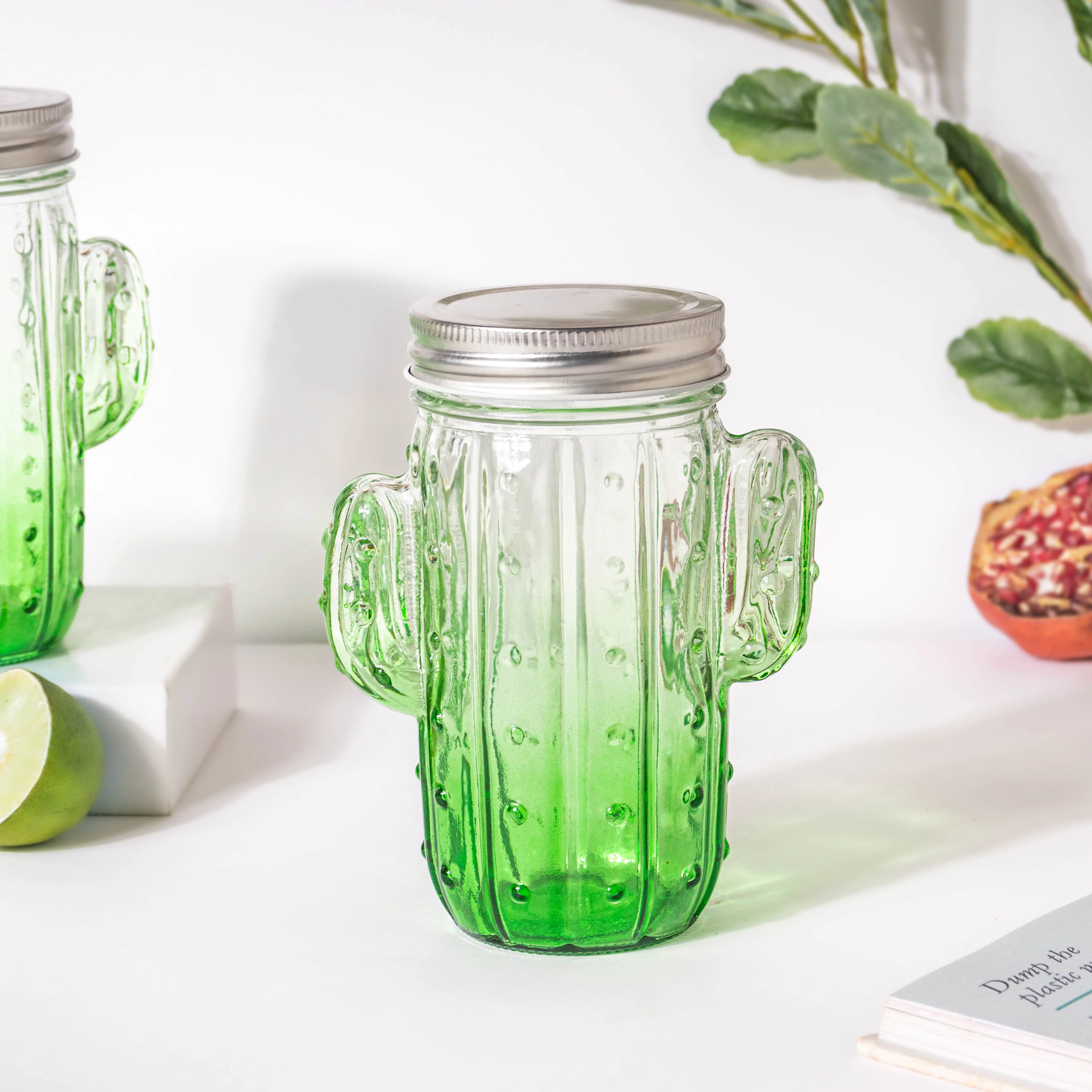 Prickly Cacti Glass Jar Green with Lid Set of 4 - Image 5