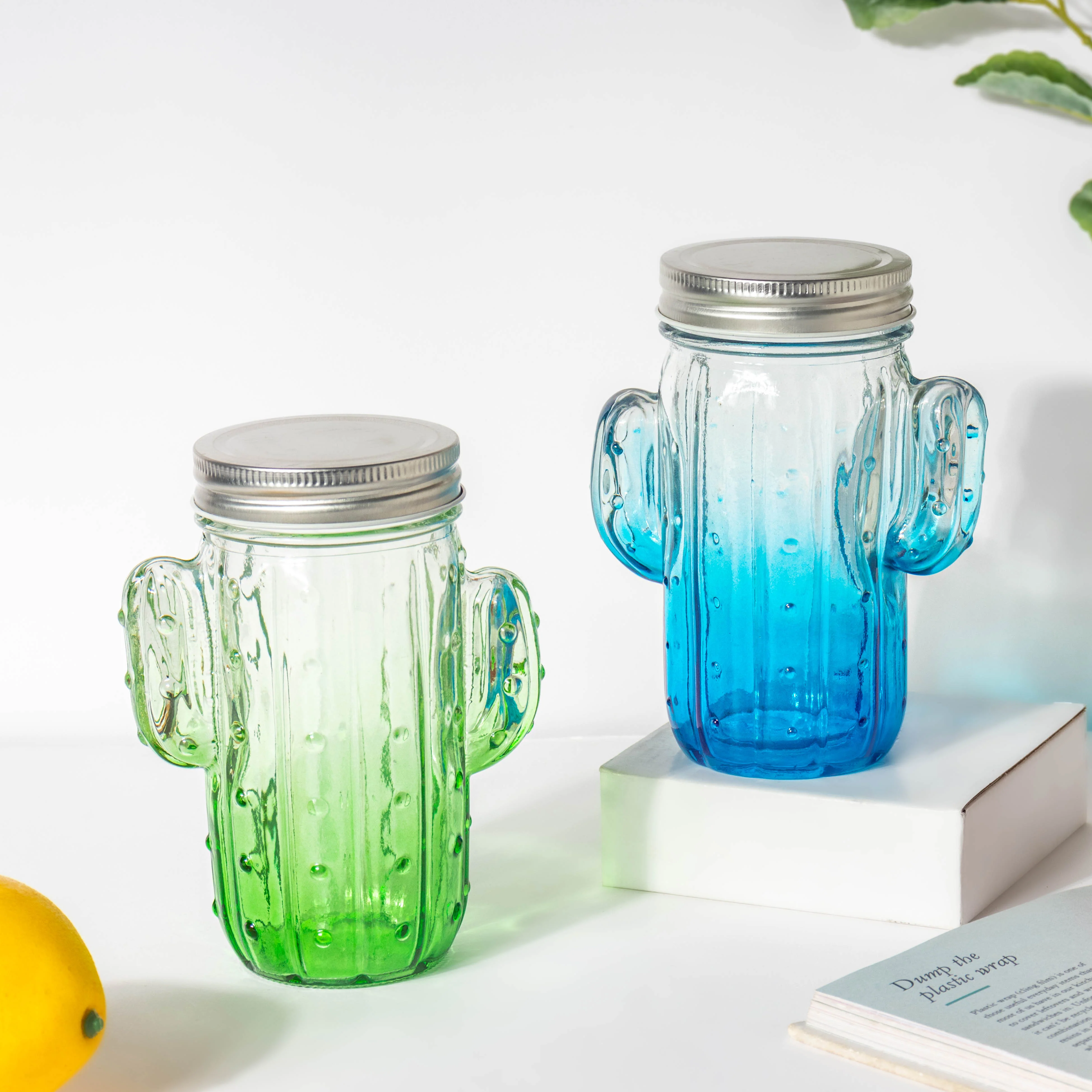 Prickly Cacti Glass Jar Green with Lid Set of 4 - Image 8