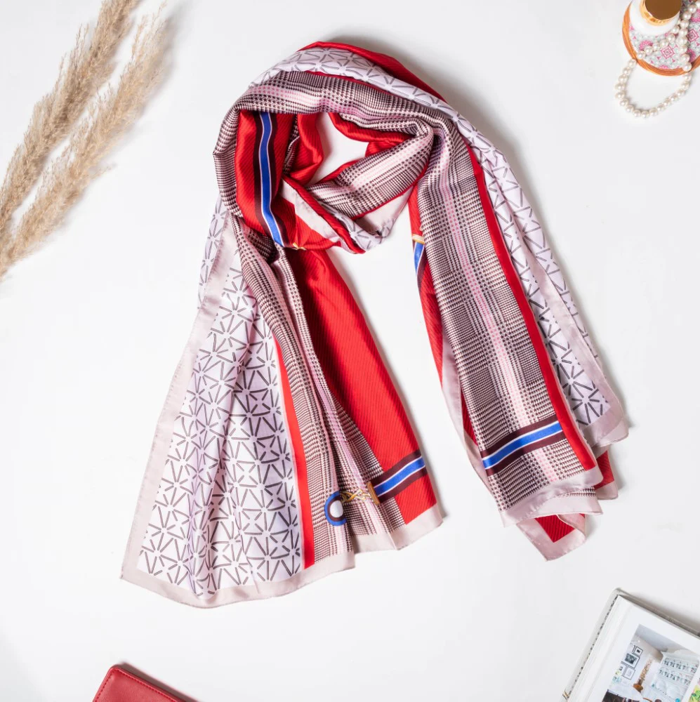 Printed Silk Red Scarf