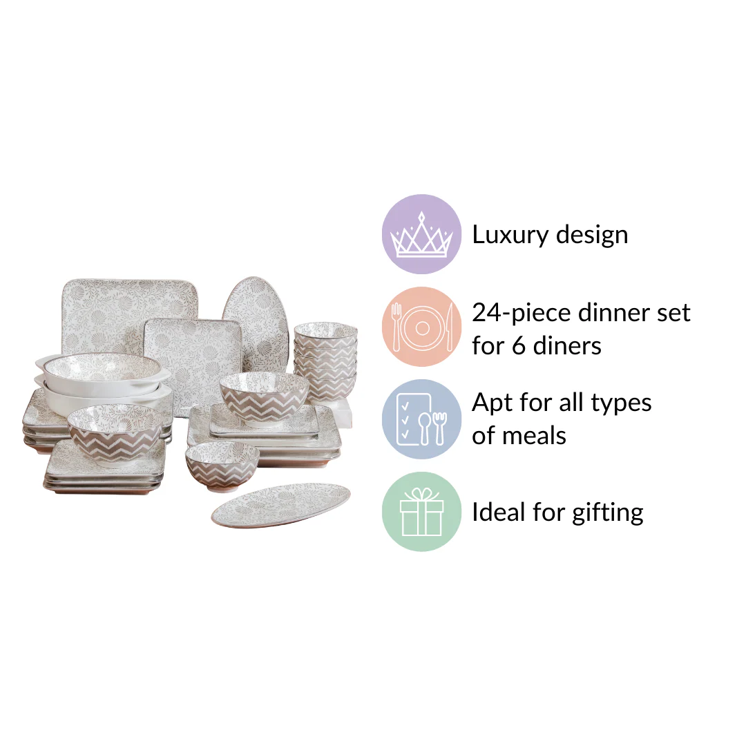Printed Square Plates 24 Piece Dinner Set For 6 - Image 14