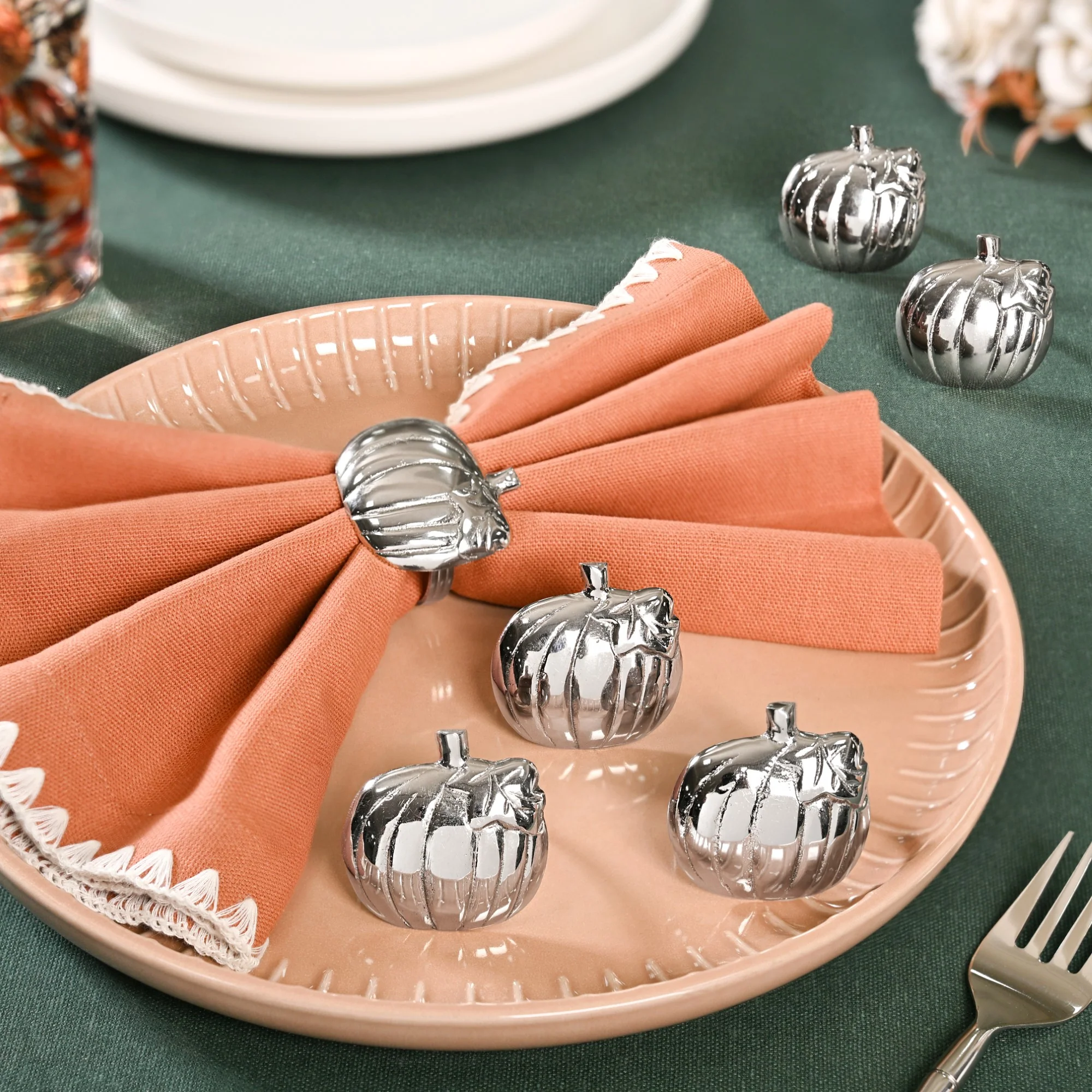 Pure Brass Pumpkin Napkin Ring Set Of 6 Silver