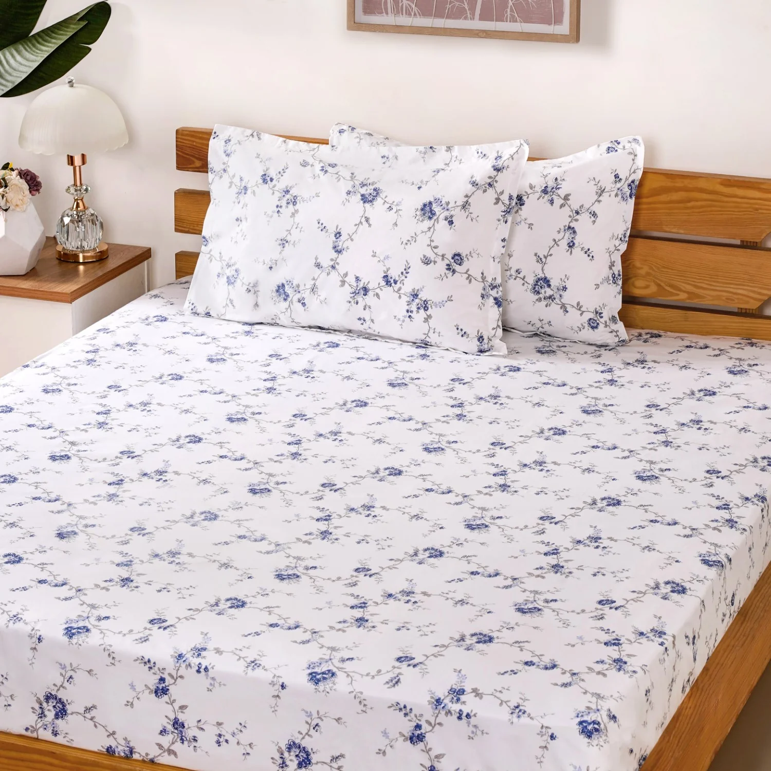Pure Cotton Floral Bedding Set Blue 180 TC King Size 275x275 cm - Image 7